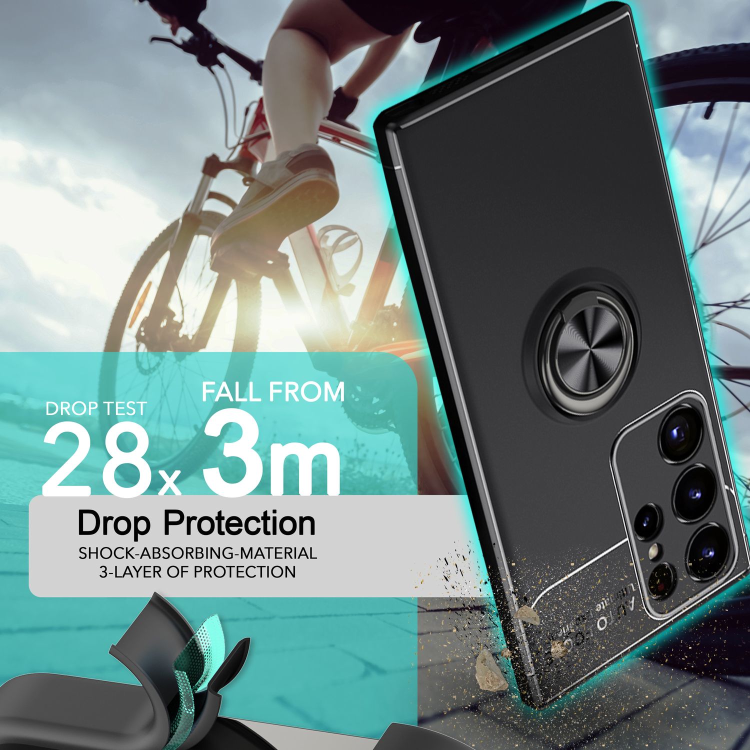 NALIA Matt-Schwarze Ringhülle für Samsung Galaxy S24 Ultra Hülle, Silikon Schutzhülle mit 360° drehbarem Ring Schwarz NALIA Protective Hülle