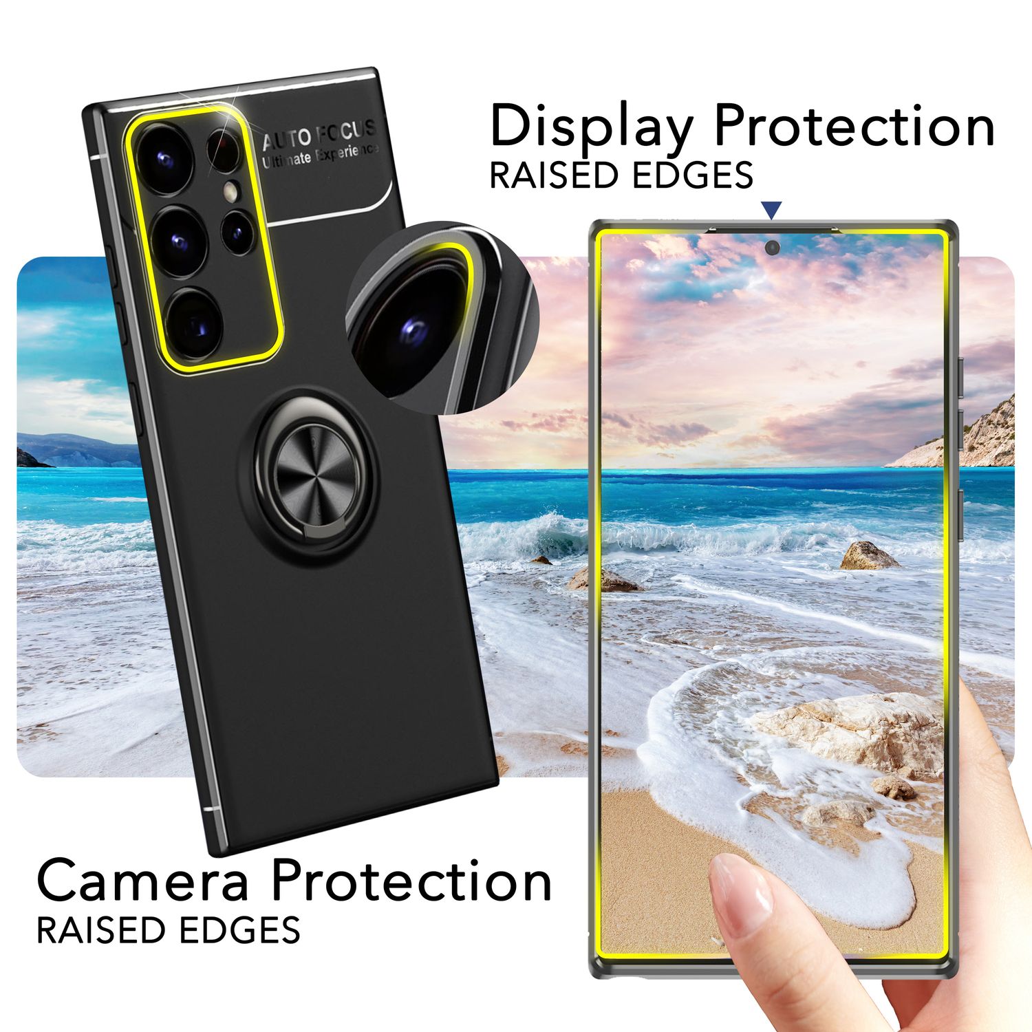 NALIA Matt-Schwarze Ringhülle für Samsung Galaxy S24 Ultra Hülle, Silikon Schutzhülle mit 360° drehbarem Ring Schwarz NALIA Protective Hülle