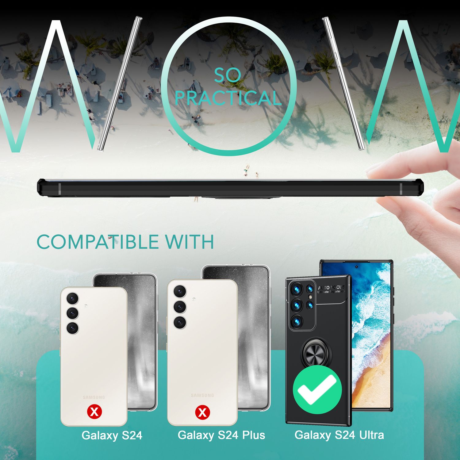 NALIA Matt-Schwarze Ringhülle für Samsung Galaxy S24 Ultra Hülle, Silikon Schutzhülle mit 360° drehbarem Ring Schwarz NALIA Protective Hülle