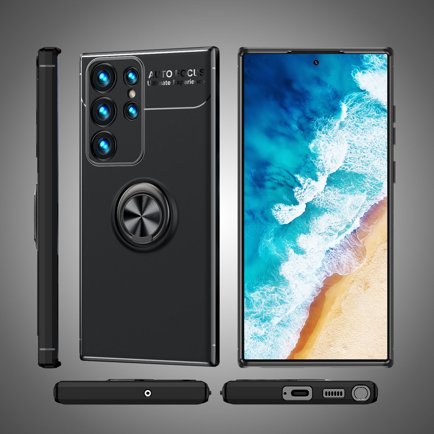 NALIA Matt-Schwarze Ringhülle für Samsung Galaxy S24 Ultra Hülle, Silikon Schutzhülle mit 360° drehbarem Ring Schwarz NALIA Protective Hülle