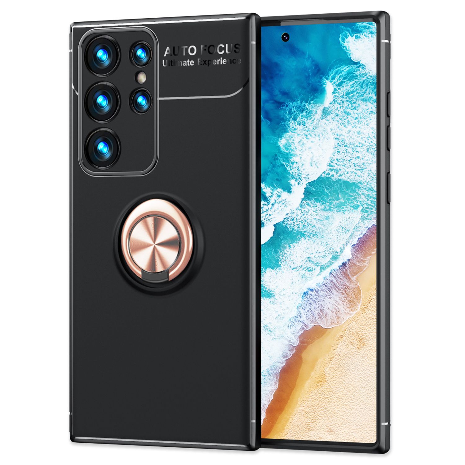 NALIA Matt-Schwarze Ringhülle für Samsung Galaxy S24 Ultra Hülle, Silikon Schutzhülle mit 360° drehbarem Ring Rose Gold NALIA Protective Hülle