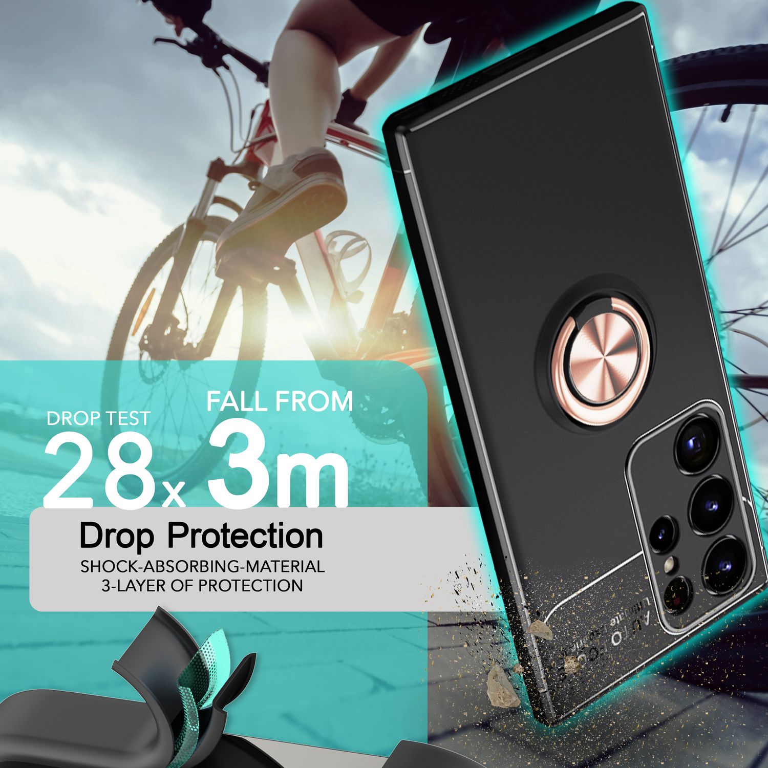 NALIA Matt-Schwarze Ringhülle für Samsung Galaxy S24 Ultra Hülle, Silikon Schutzhülle mit 360° drehbarem Ring Rose Gold NALIA Protective Hülle