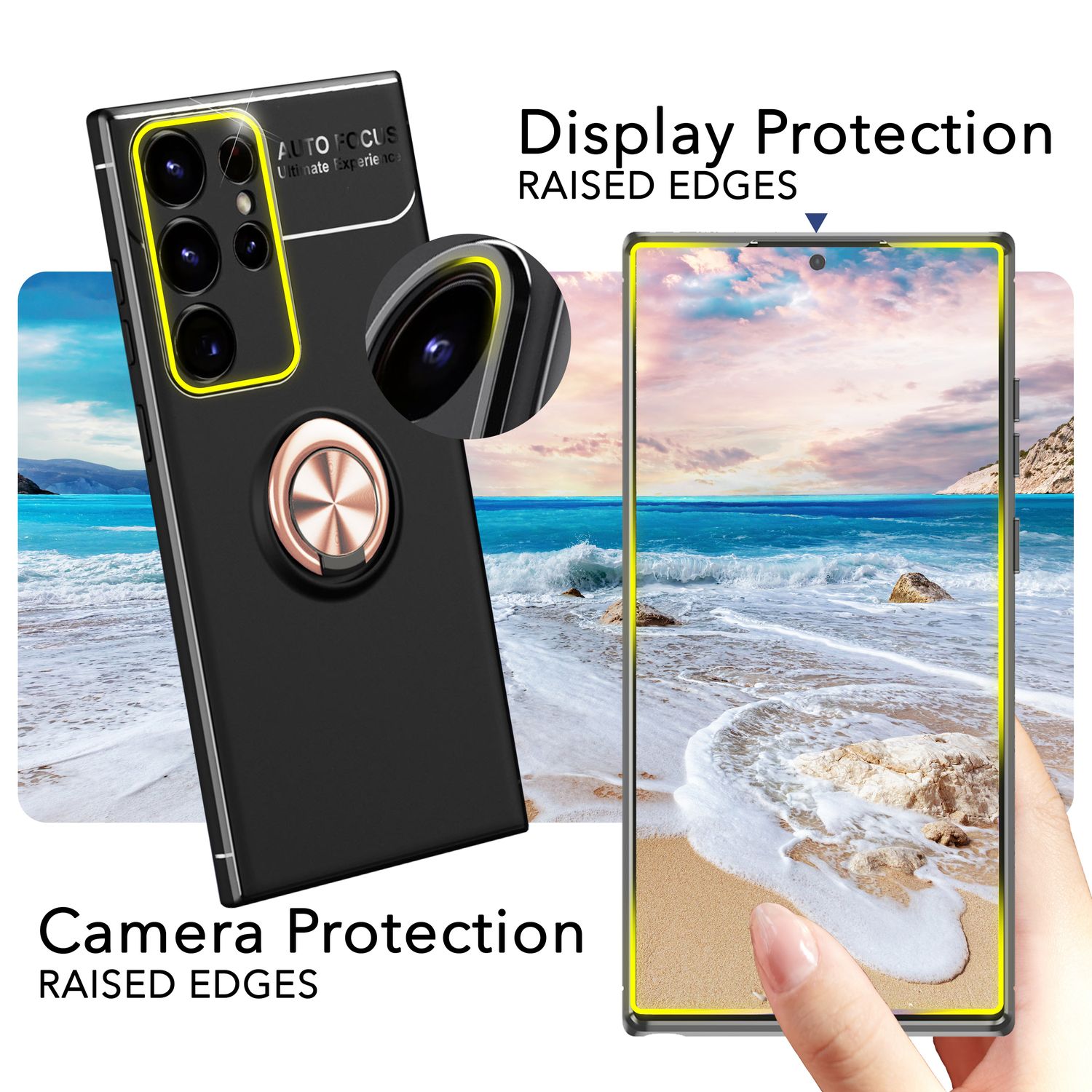 NALIA Matt-Schwarze Ringhülle für Samsung Galaxy S24 Ultra Hülle, Silikon Schutzhülle mit 360° drehbarem Ring Rose Gold NALIA Protective Hülle