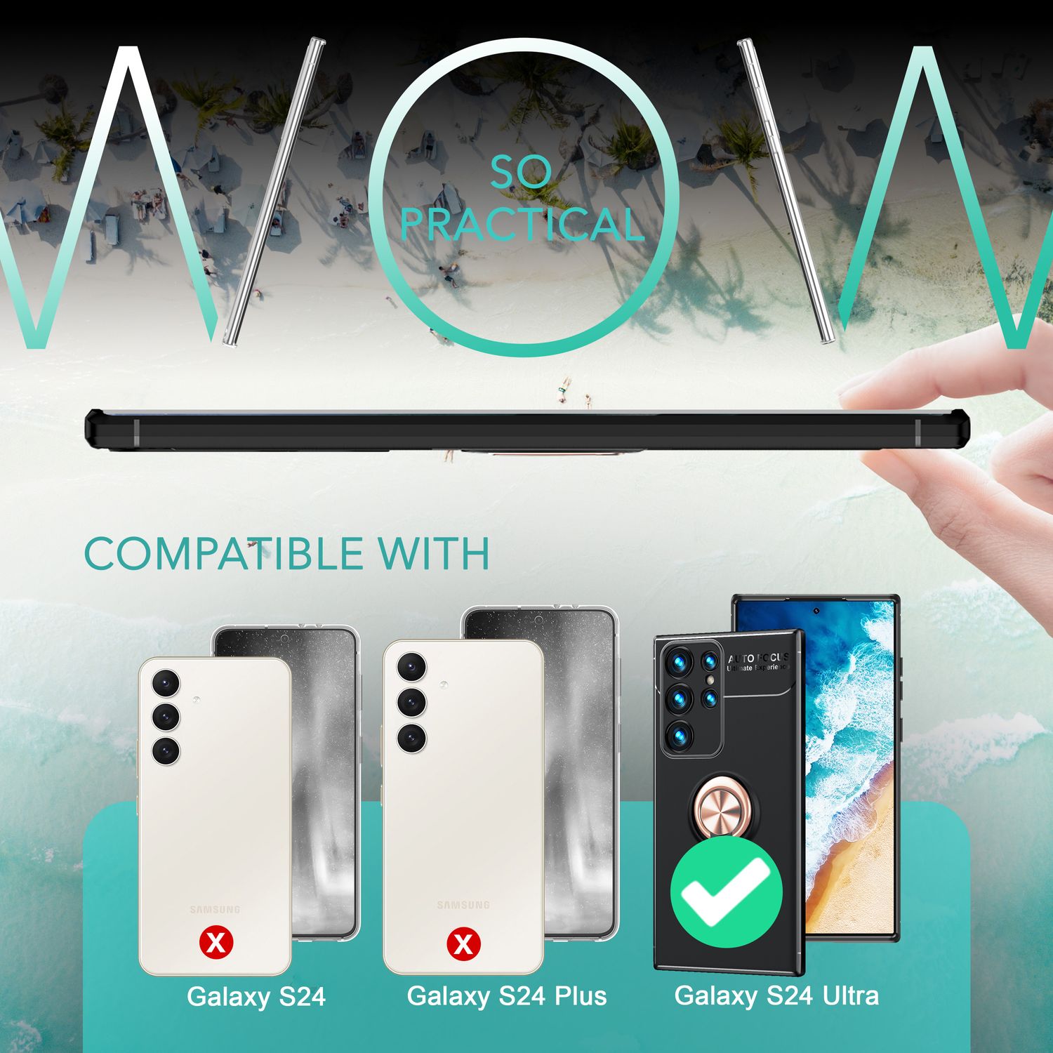 NALIA Matt-Schwarze Ringhülle für Samsung Galaxy S24 Ultra Hülle, Silikon Schutzhülle mit 360° drehbarem Ring Rose Gold NALIA Protective Hülle