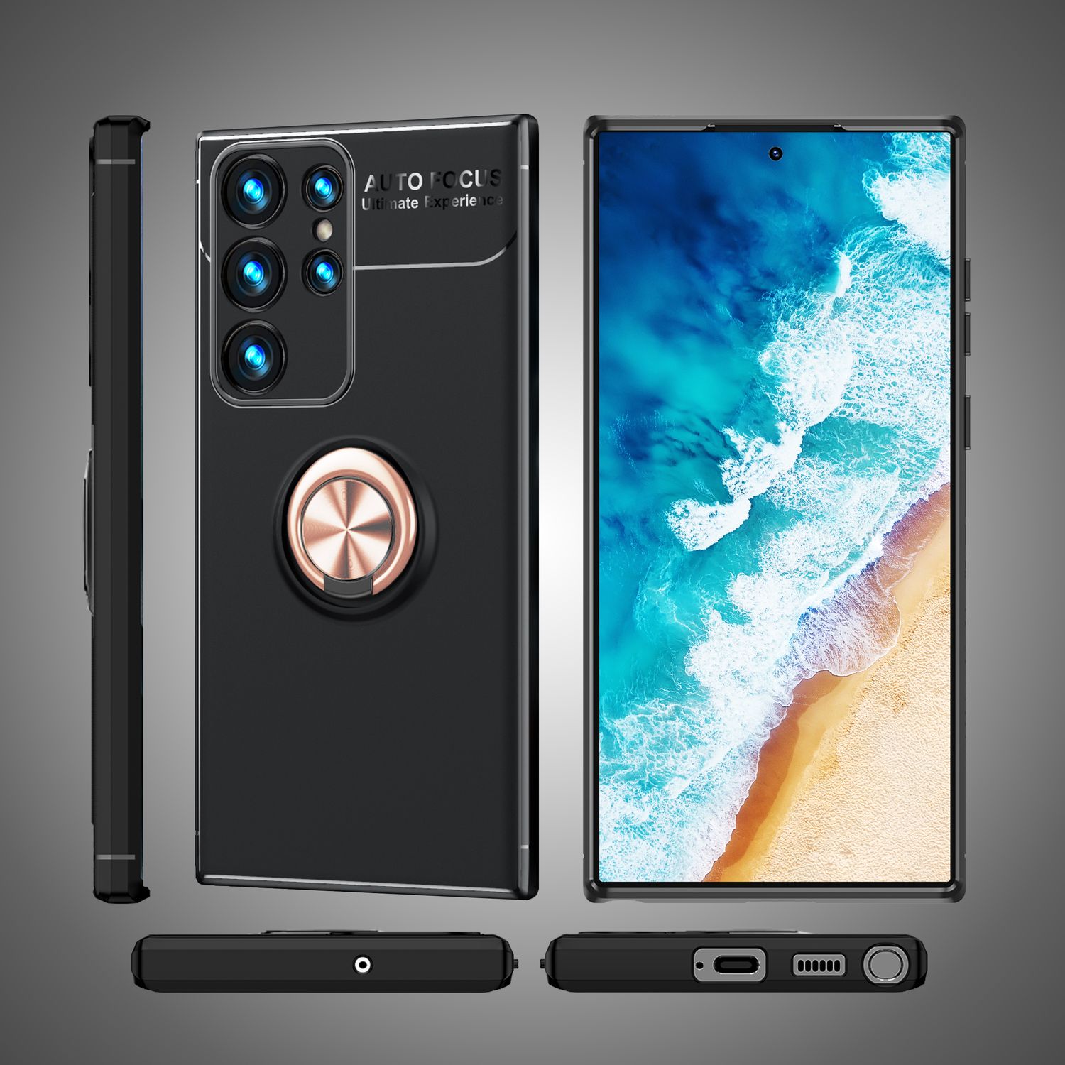 NALIA Matt-Schwarze Ringhülle für Samsung Galaxy S24 Ultra Hülle, Silikon Schutzhülle mit 360° drehbarem Ring Rose Gold NALIA Protective Hülle