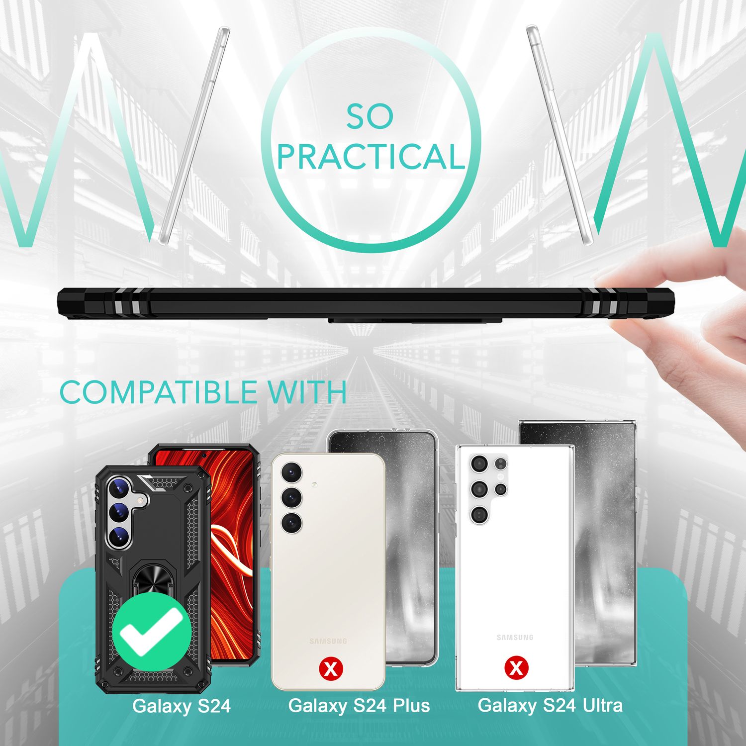 NALIA Military-Style Ringhülle für Samsung Galaxy S24 Hülle, Extrem Robust & Schock-Resistent, Outdoor Schutzhülle Schwarz NALIA Outdoor Hülle