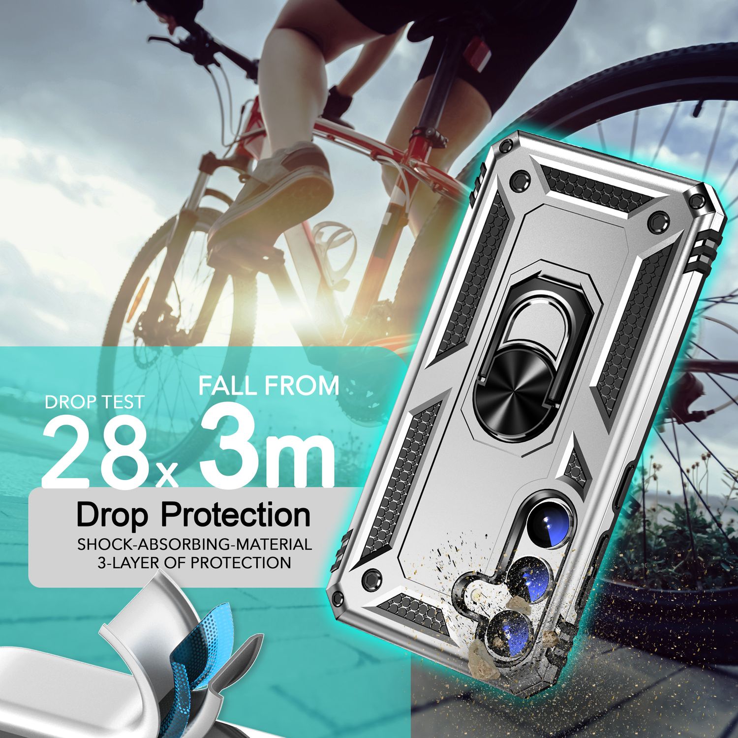 NALIA Military-Style Ringhülle für Samsung Galaxy S24 Hülle, Extrem Robust & Schock-Resistent, Outdoor Schutzhülle Silber NALIA Outdoor Hülle