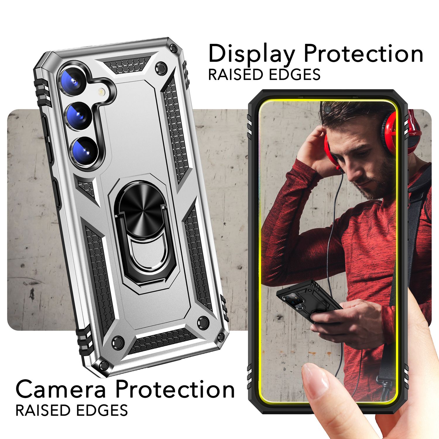 NALIA Military-Style Ringhülle für Samsung Galaxy S24 Hülle, Extrem Robust & Schock-Resistent, Outdoor Schutzhülle Silber NALIA Outdoor Hülle