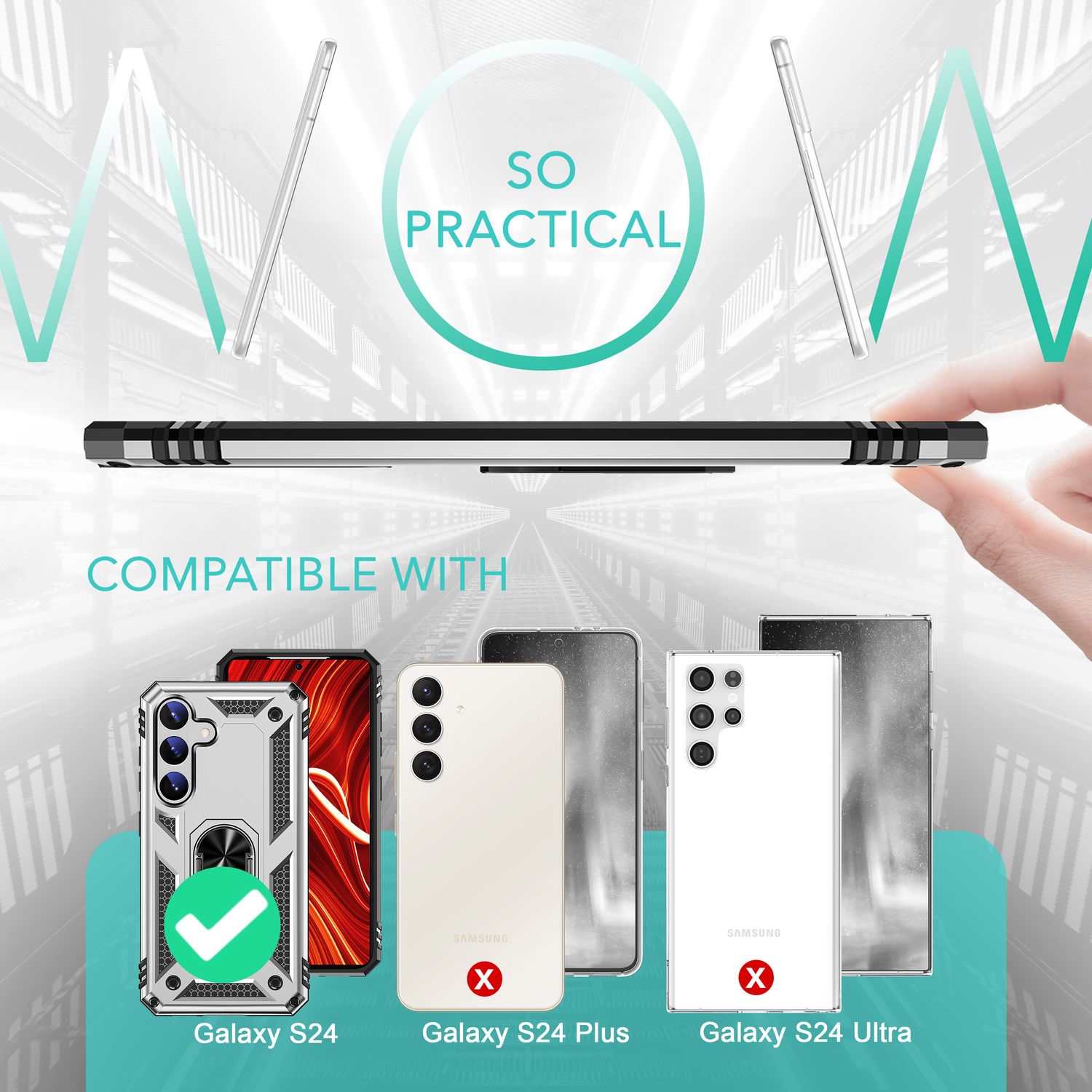 NALIA Military-Style Ringhülle für Samsung Galaxy S24 Hülle, Extrem Robust & Schock-Resistent, Outdoor Schutzhülle Silber NALIA Outdoor Hülle