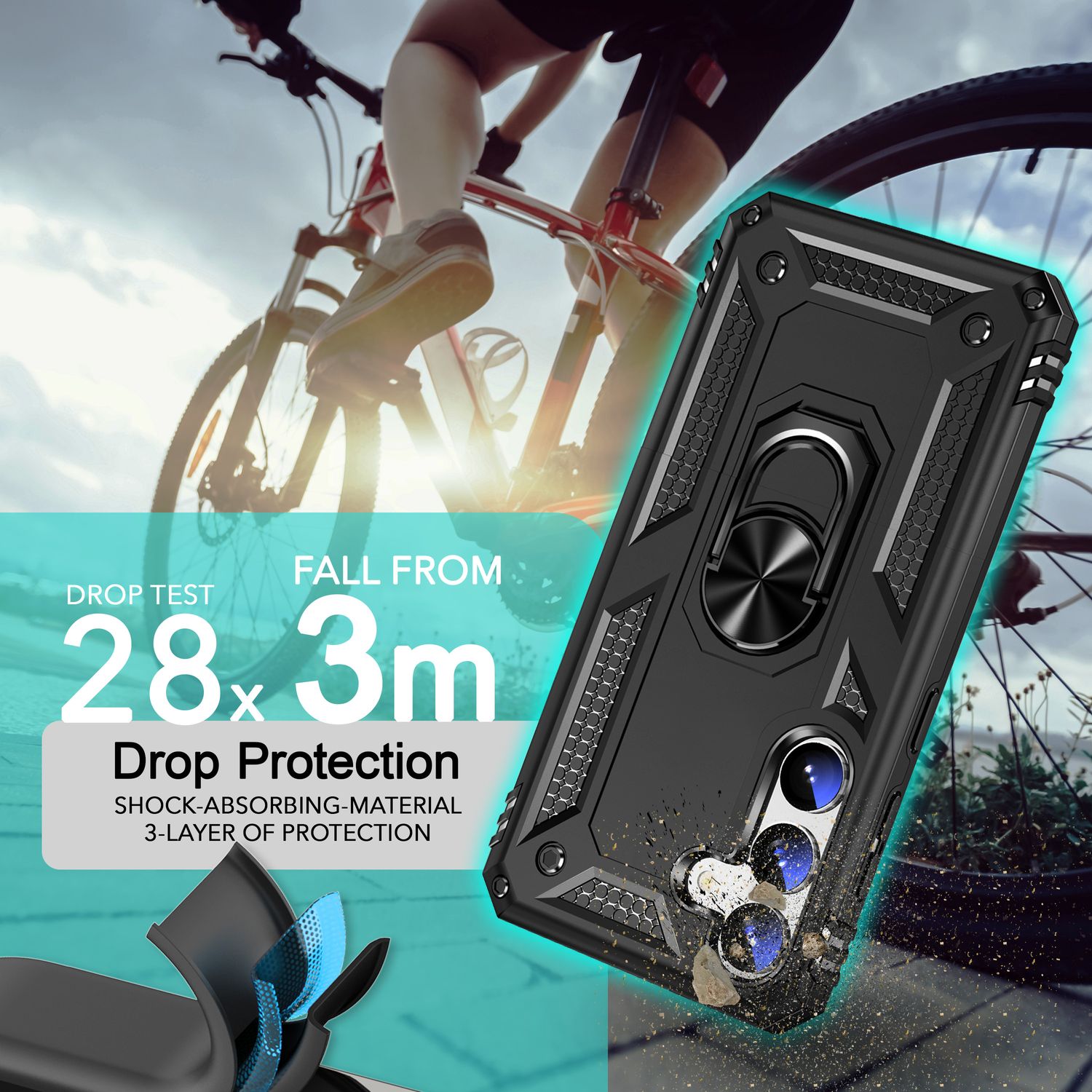 NALIA Military-Style Ringhülle für Samsung Galaxy S24 Plus Hülle, Extrem Robust & Schock-Resistent, Outdoor Schutzhülle Schwarz NALIA Outdoor Hülle