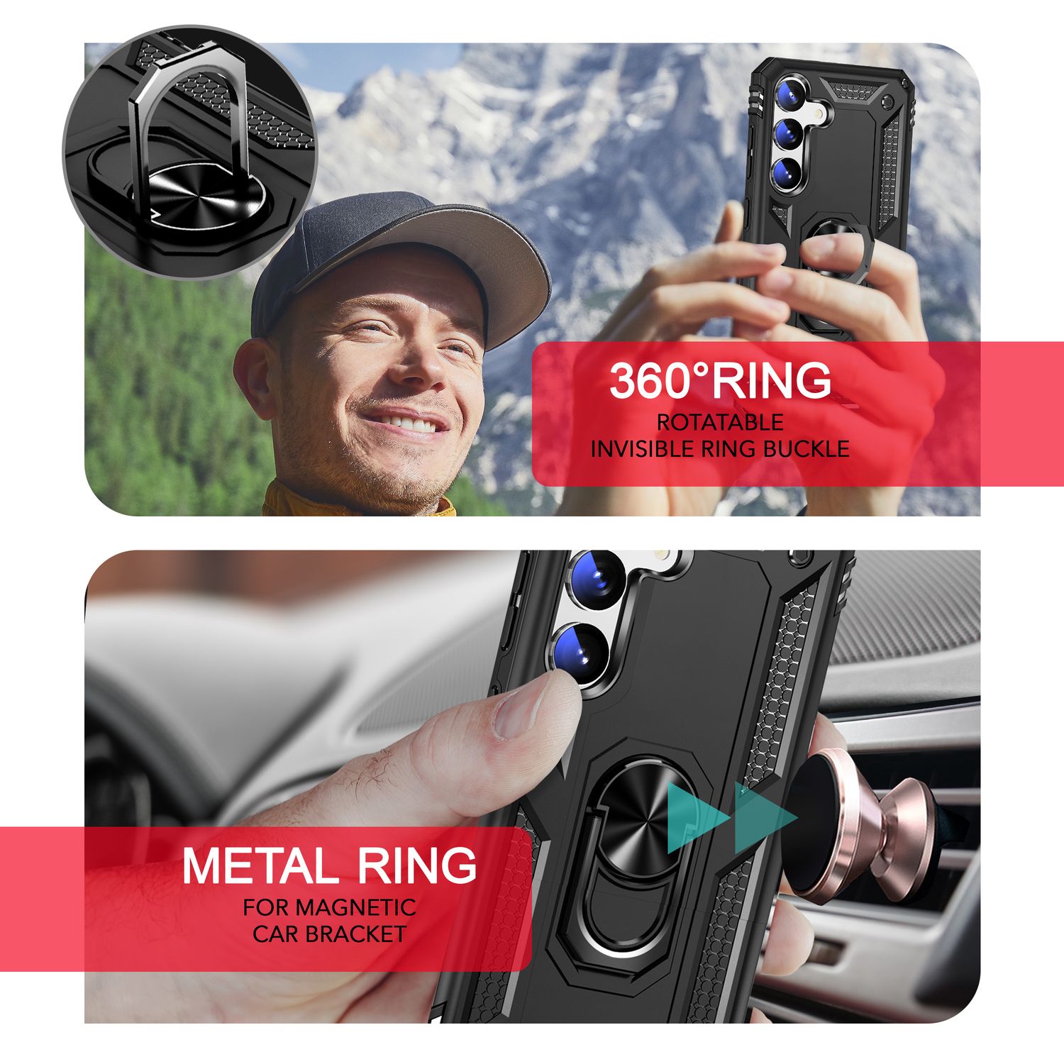 NALIA Military-Style Ringhülle für Samsung Galaxy S24 Plus Hülle, Extrem Robust & Schock-Resistent, Outdoor Schutzhülle Schwarz NALIA Outdoor Hülle