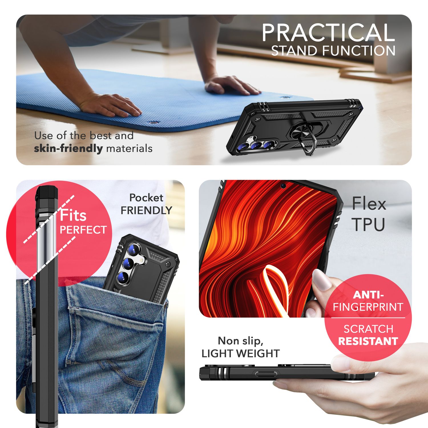 NALIA Military-Style Ringhülle für Samsung Galaxy S24 Plus Hülle, Extrem Robust & Schock-Resistent, Outdoor Schutzhülle Schwarz NALIA Outdoor Hülle