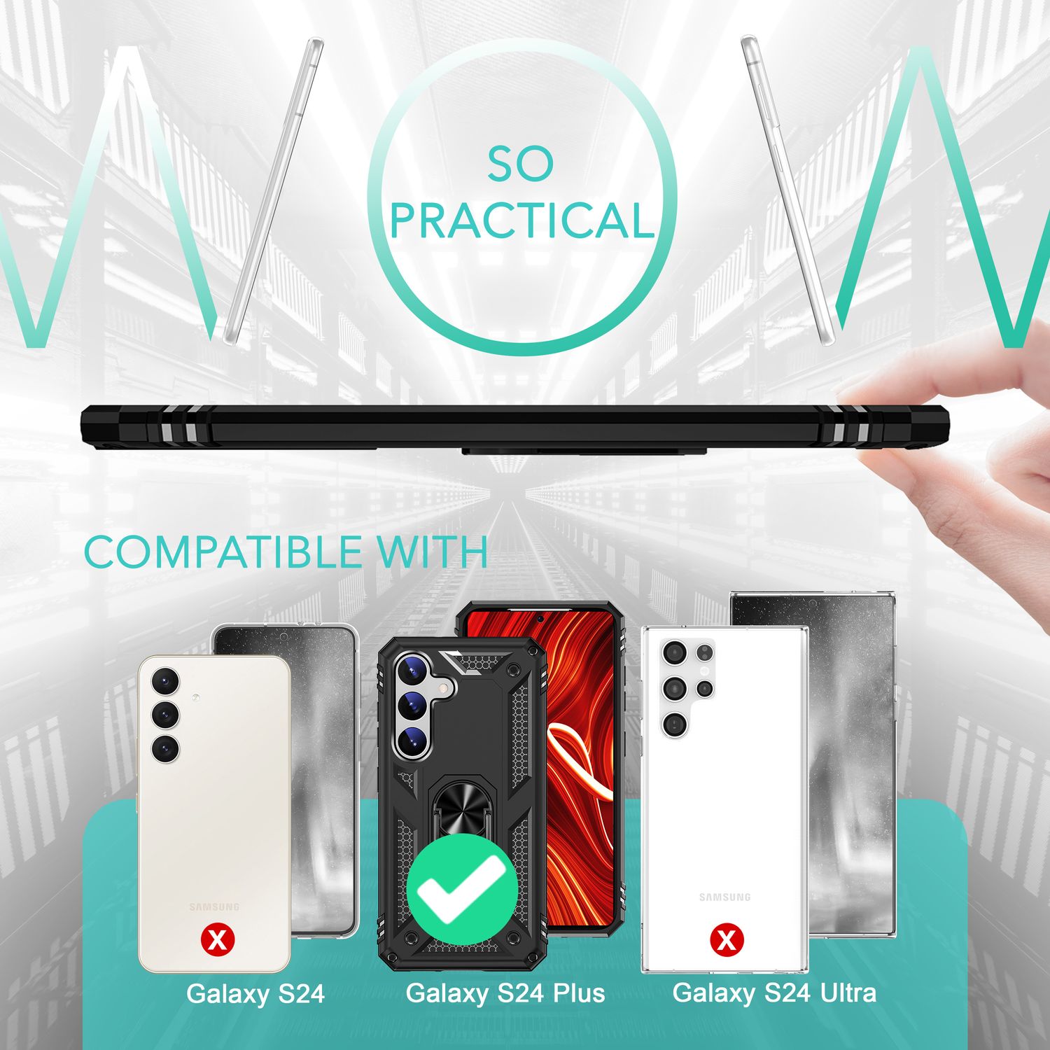 NALIA Military-Style Ringhülle für Samsung Galaxy S24 Plus Hülle, Extrem Robust & Schock-Resistent, Outdoor Schutzhülle Schwarz NALIA Outdoor Hülle