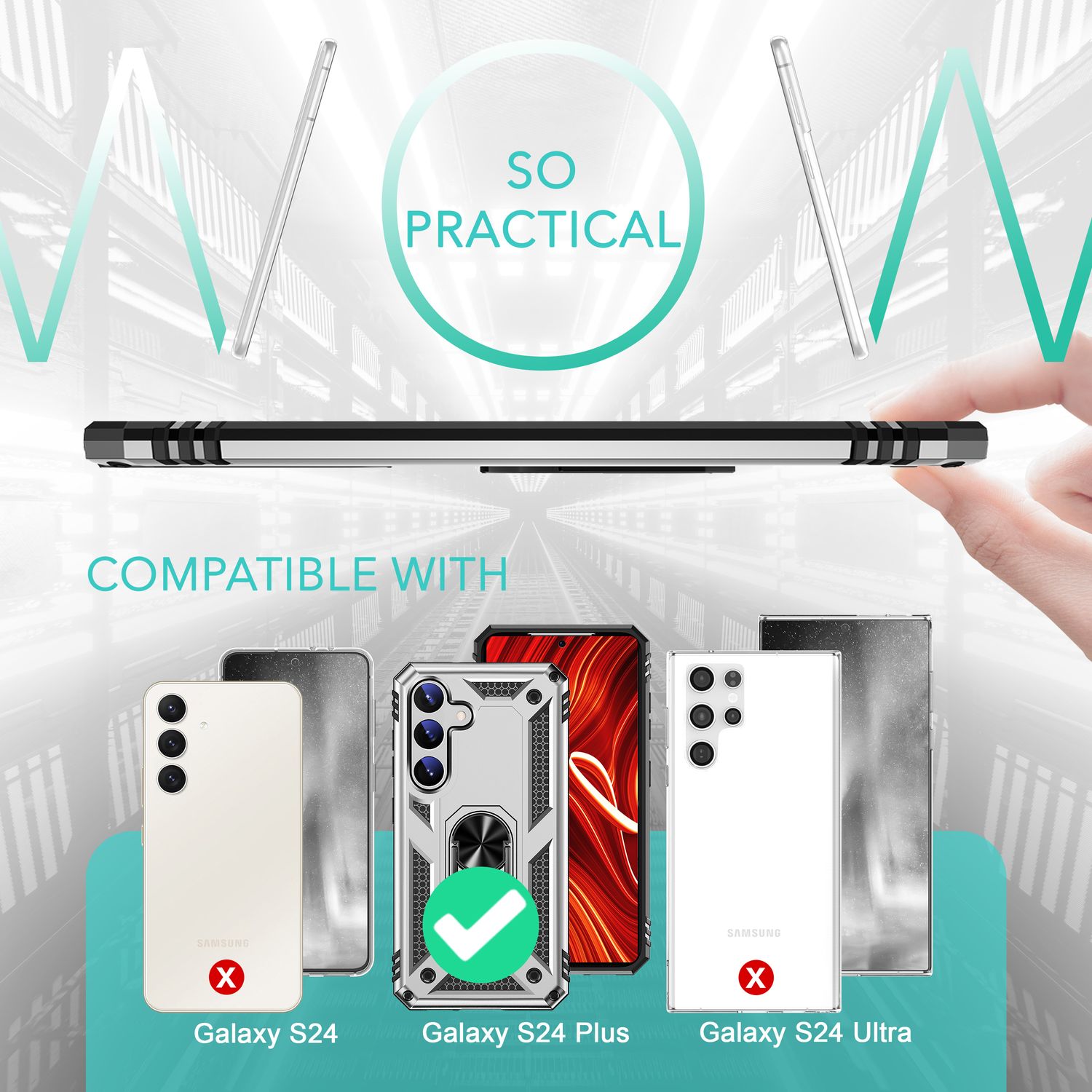 NALIA Military-Style Ringhülle für Samsung Galaxy S24 Plus Hülle, Extrem Robust & Schock-Resistent, Outdoor Schutzhülle Silber NALIA Outdoor Hülle