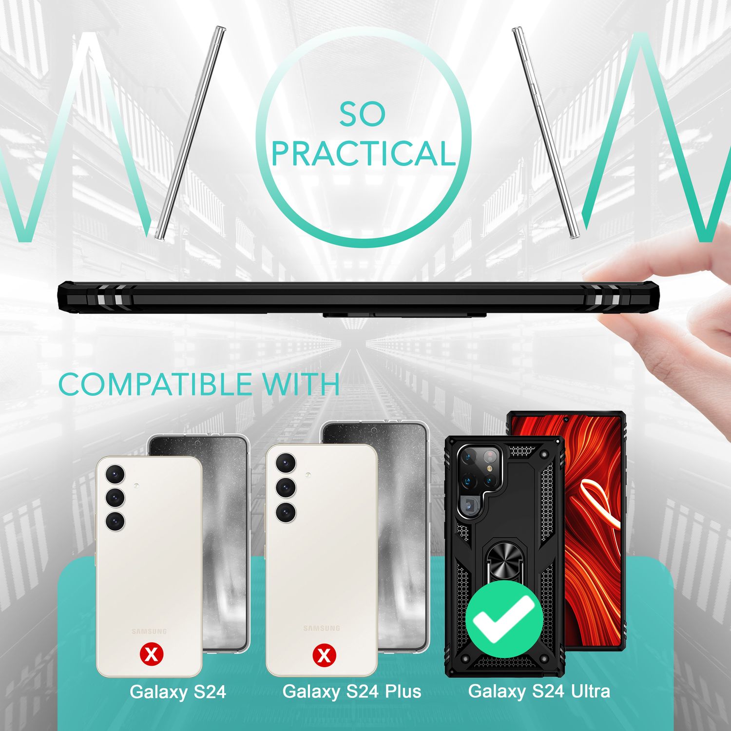 NALIA Military-Style Ringhülle für Samsung Galaxy S24 Ultra Hülle, Extrem Robust & Schock-Resistent, Outdoor Schutzhülle Schwarz NALIA Outdoor Hülle