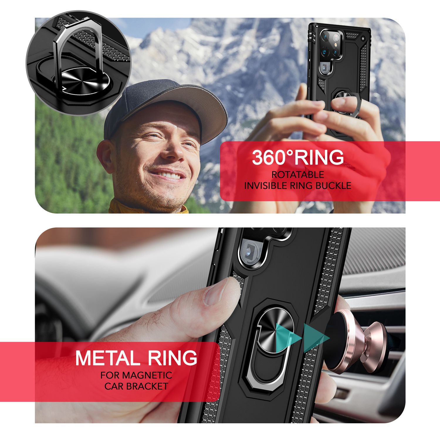 NALIA Military-Style Ringhülle für Samsung Galaxy S24 Ultra Hülle, Extrem Robust & Schock-Resistent, Outdoor Schutzhülle Schwarz NALIA Outdoor Hülle