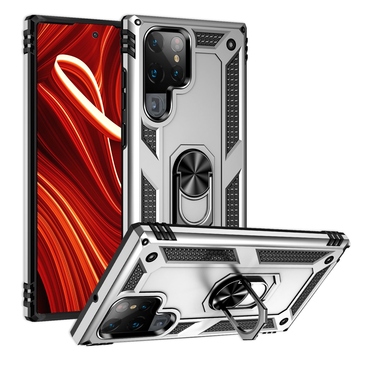 NALIA Military-Style Ringhülle für Samsung Galaxy S24 Ultra Hülle, Extrem Robust & Schock-Resistent, Outdoor Schutzhülle Silber NALIA Outdoor Hülle