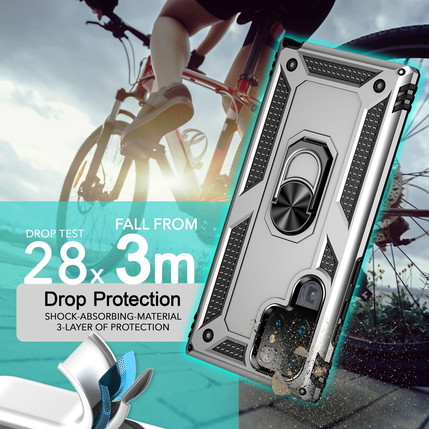 NALIA Military-Style Ringhülle für Samsung Galaxy S24 Ultra Hülle, Extrem Robust & Schock-Resistent, Outdoor Schutzhülle Silber NALIA Outdoor Hülle