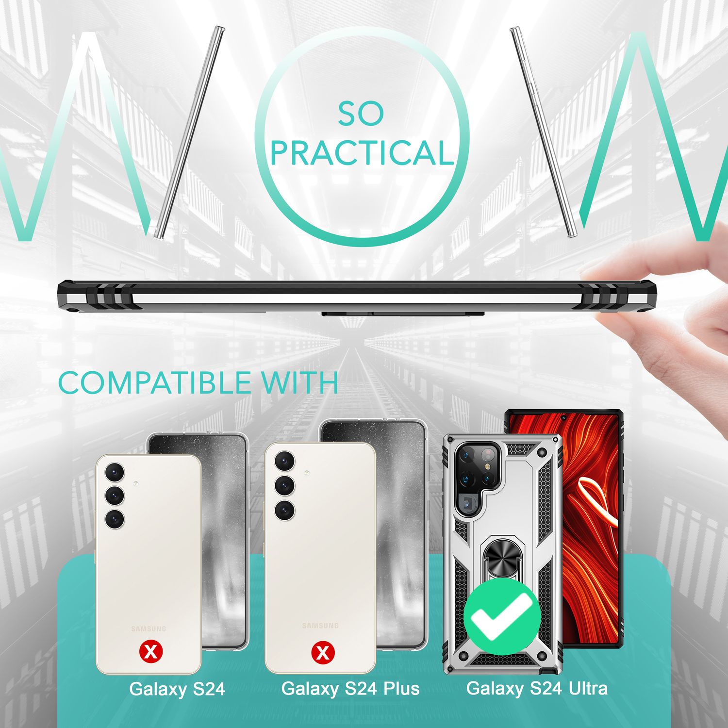 NALIA Military-Style Ringhülle für Samsung Galaxy S24 Ultra Hülle, Extrem Robust & Schock-Resistent, Outdoor Schutzhülle Silber NALIA Outdoor Hülle