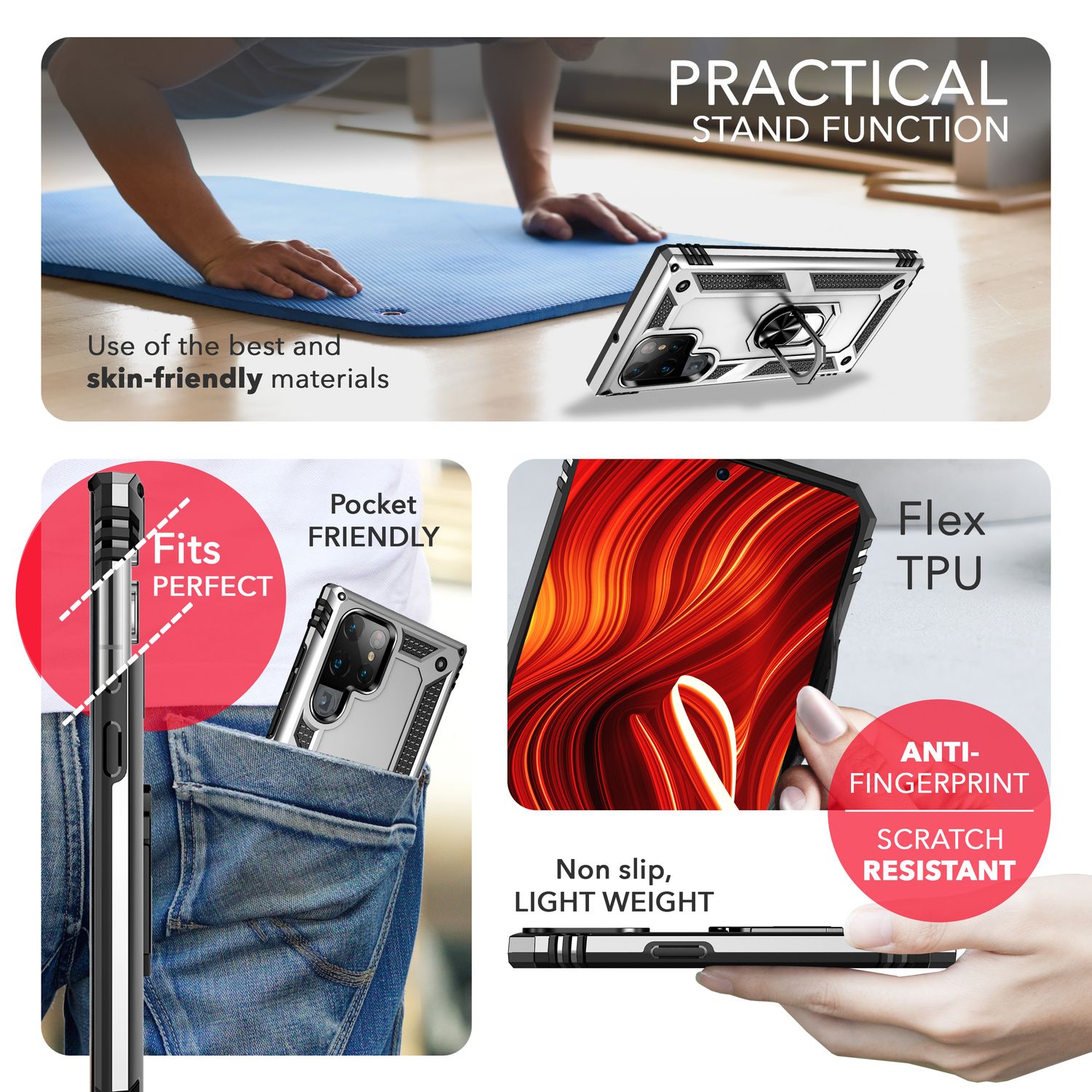 NALIA Military-Style Ringhülle für Samsung Galaxy S24 Ultra Hülle, Extrem Robust & Schock-Resistent, Outdoor Schutzhülle Silber NALIA Outdoor Hülle