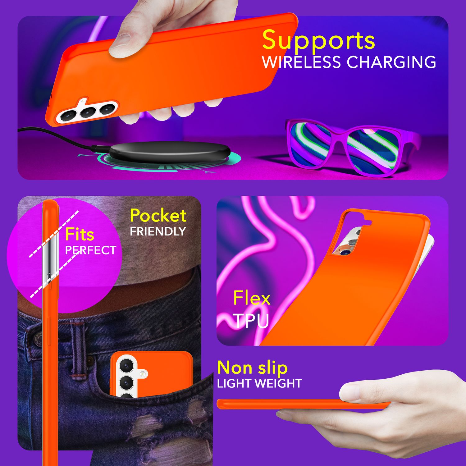 NALIA Farbintensive Neon Silikonhülle für Samsung Galaxy S24 Plus Hülle, Dünne Schutzhülle in Bunt Leuchtender Neonfarbe