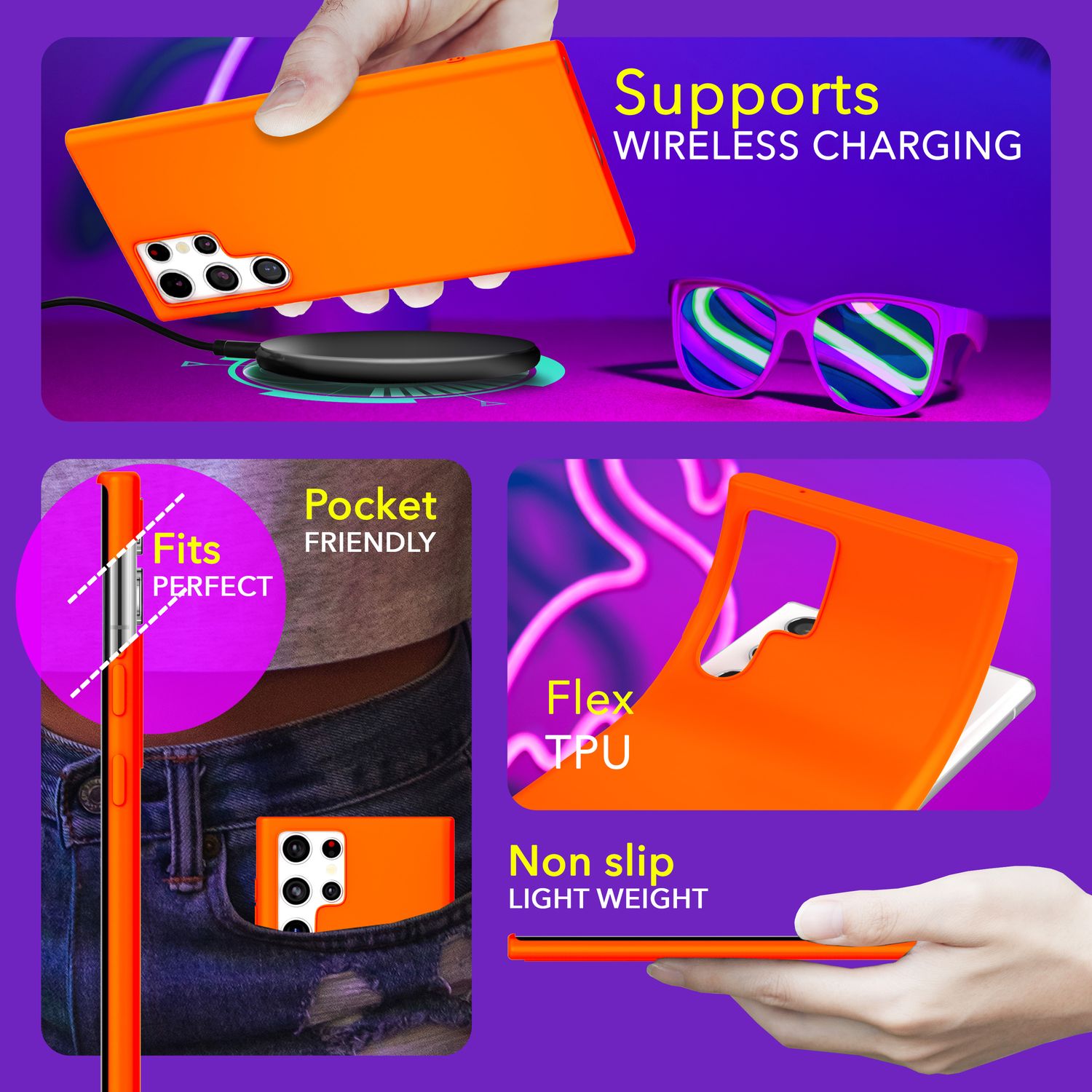 NALIA Farbintensive Neon Silikonhülle für Samsung Galaxy S24 Ultra Hülle, Schutzhülle in Bunt Leuchtender Neonfarbe