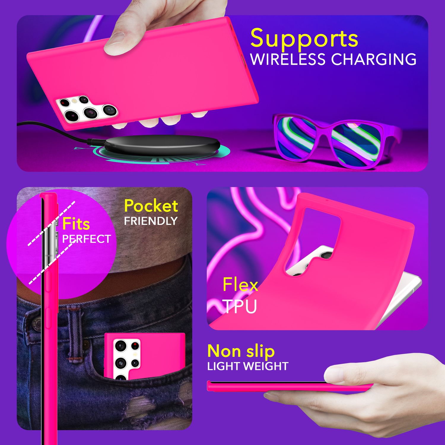 NALIA Farbintensive Neon Silikonhülle für Samsung Galaxy S24 Ultra Hülle, Schutzhülle in Bunt Leuchtender Neonfarbe