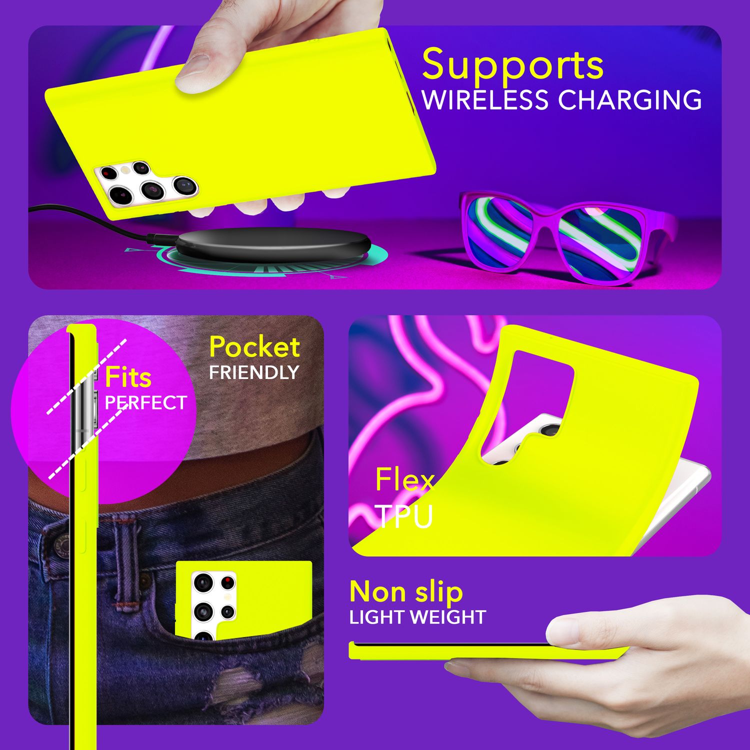 NALIA Farbintensive Neon Silikonhülle für Samsung Galaxy S24 Ultra Hülle, Schutzhülle in Bunt Leuchtender Neonfarbe