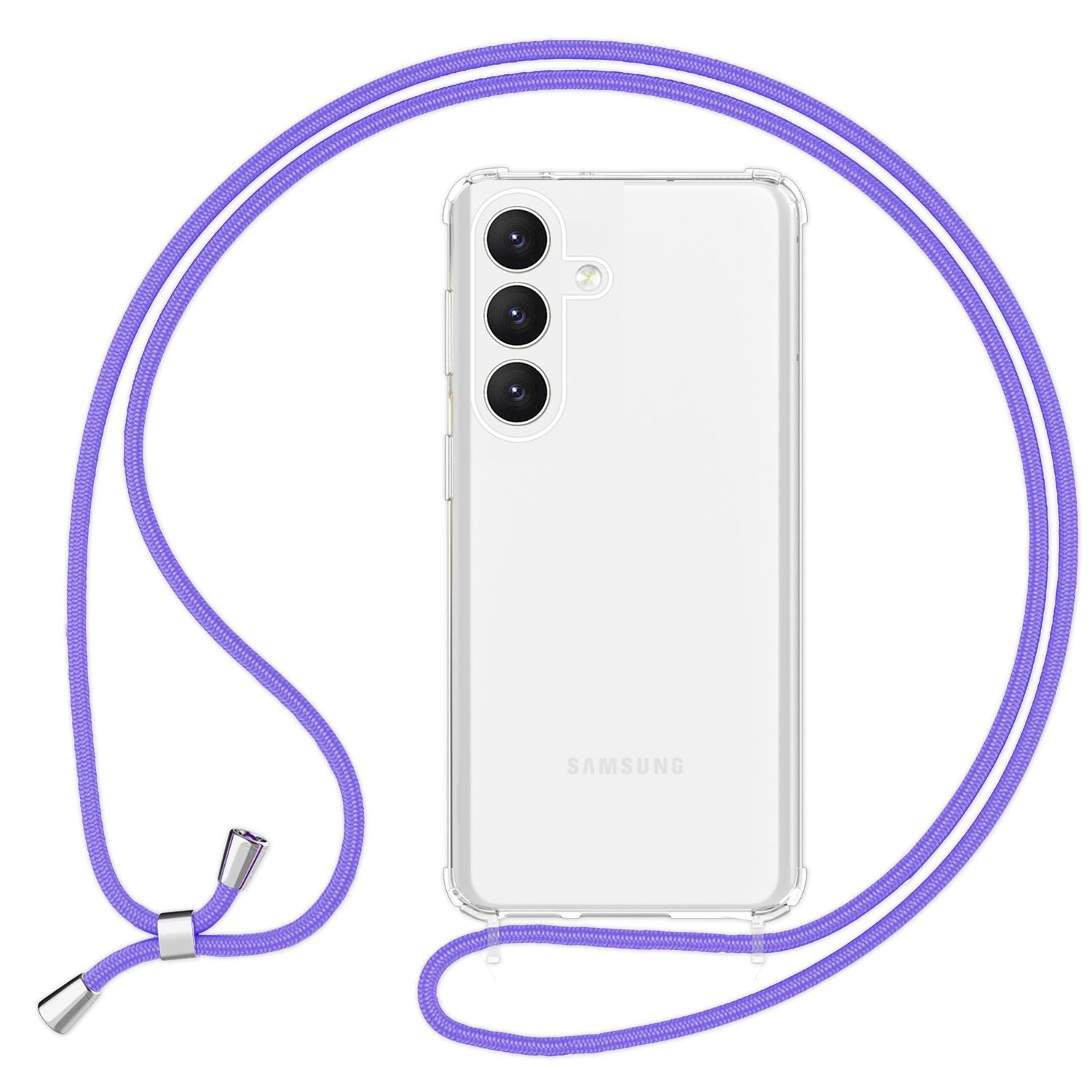 NALIA Klare Schutzhülle mit Kette für Samsung Galaxy S24 Hülle, Transparente Stabile Handyhülle mit Band zum Umhängen Lila NALIA Transparente Hülle