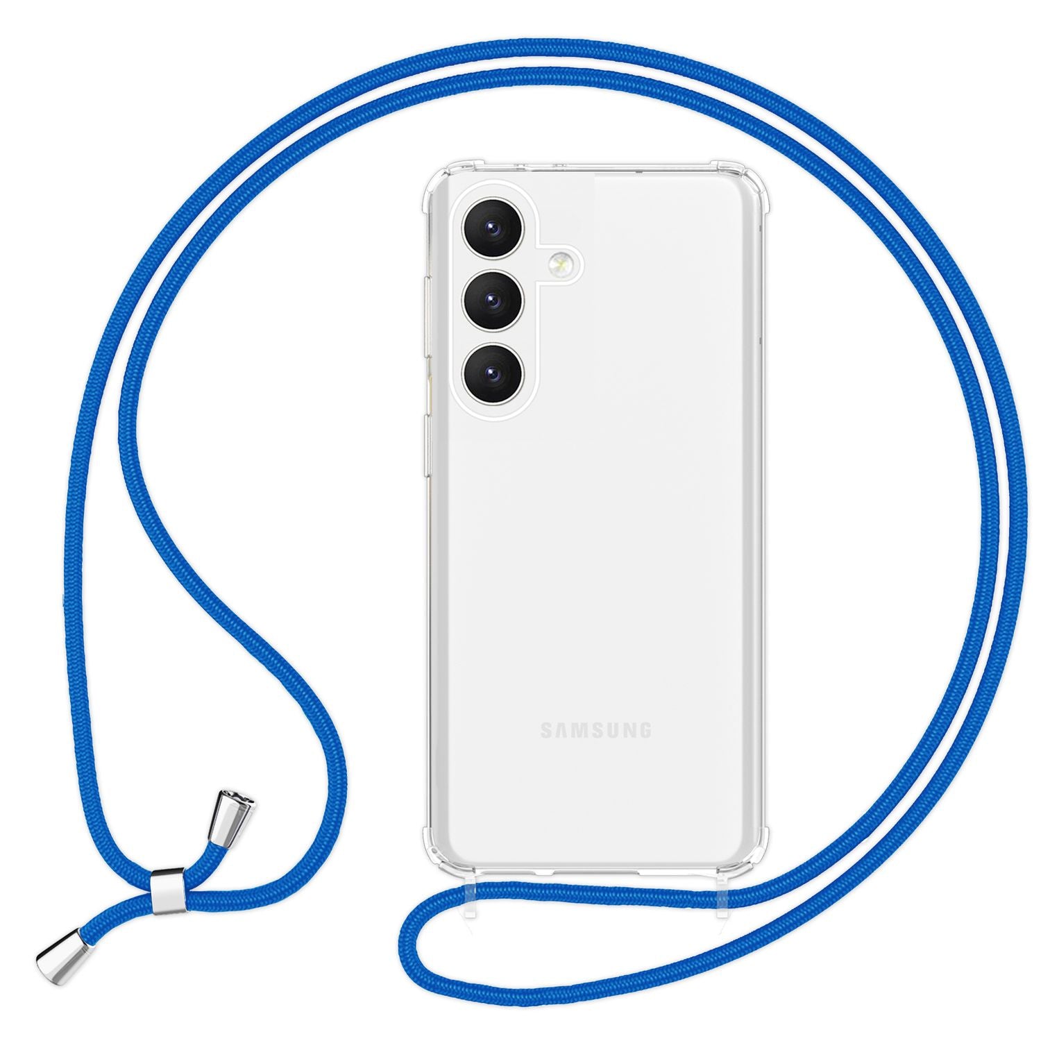 NALIA Klare Schutzhülle mit Kette für Samsung Galaxy S24 Plus Hülle, Transparente Stabile Handyhülle mit Umhänge-Band Blau NALIA Transparente Hülle