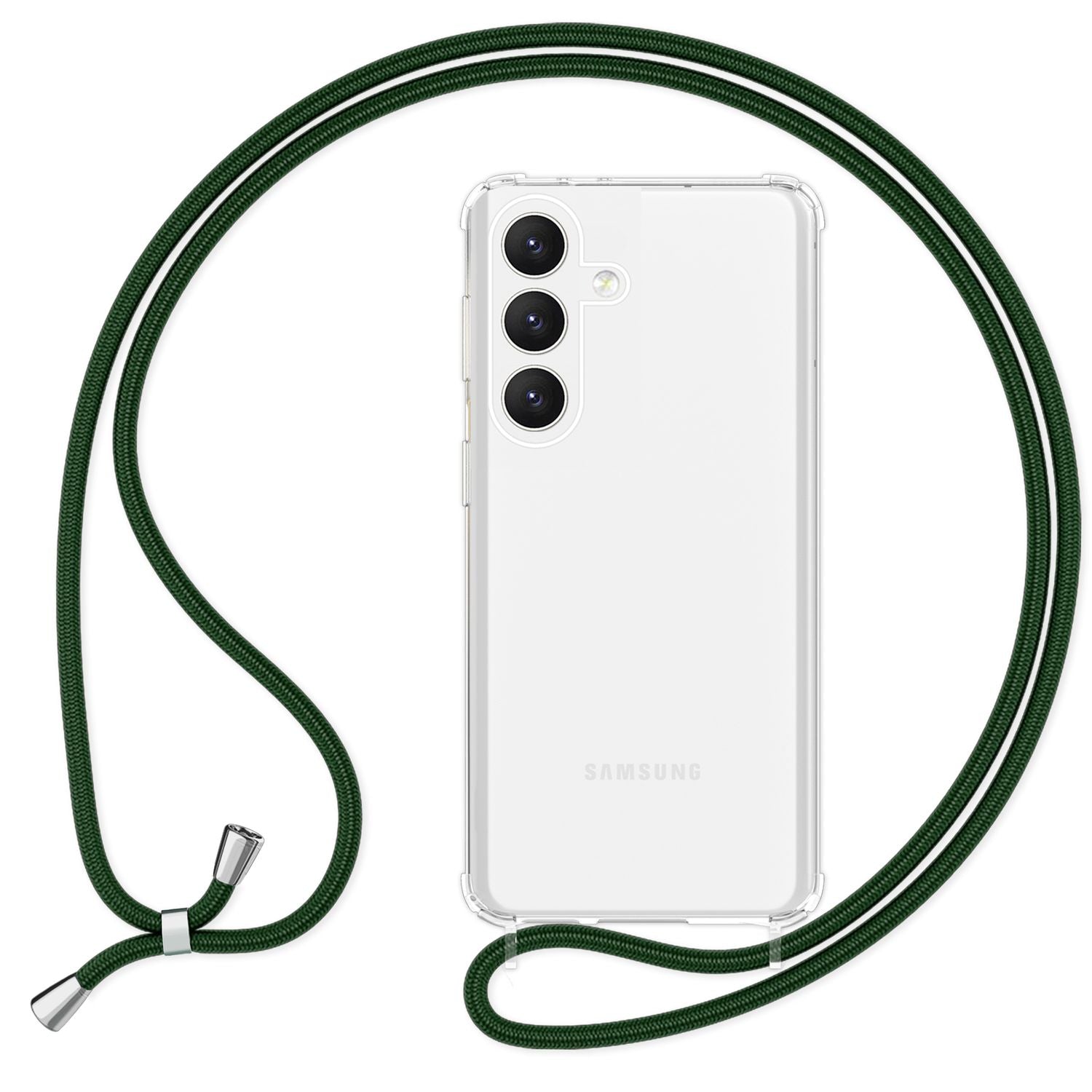 NALIA Klare Schutzhülle mit Kette für Samsung Galaxy S24 Plus Hülle, Transparente Stabile Handyhülle mit Umhänge-Band Dunkel-Grün NALIA Transparente Hülle