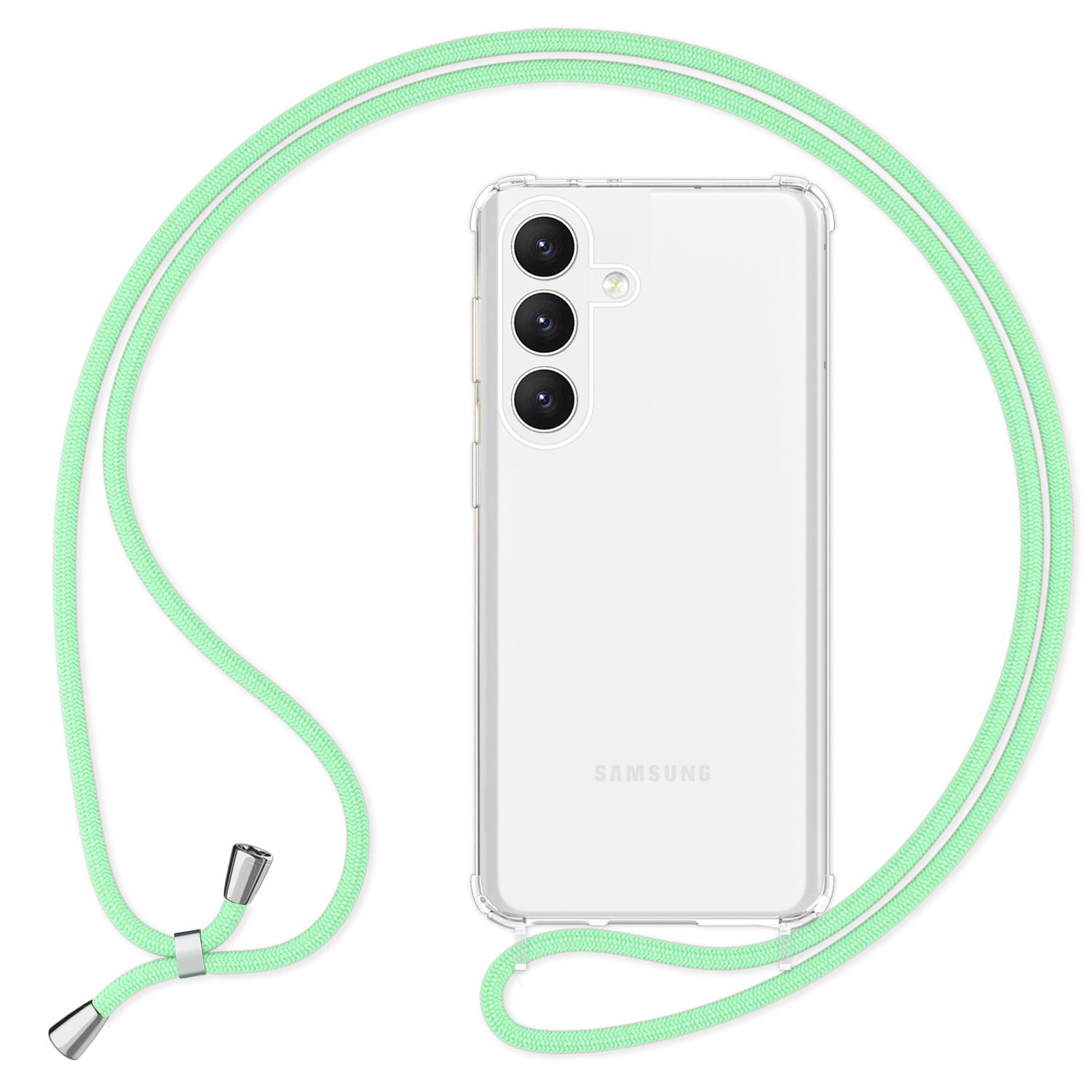 NALIA Klare Schutzhülle mit Kette für Samsung Galaxy S24 Plus Hülle, Transparente Stabile Handyhülle mit Umhänge-Band Mint-Grün NALIA Transparente Hülle