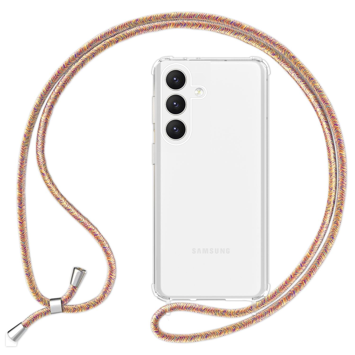 NALIA Klare Schutzhülle mit Kette für Samsung Galaxy S24 Plus Hülle, Transparente Stabile Handyhülle mit Umhänge-Band Regenbogen NALIA Transparente Hülle