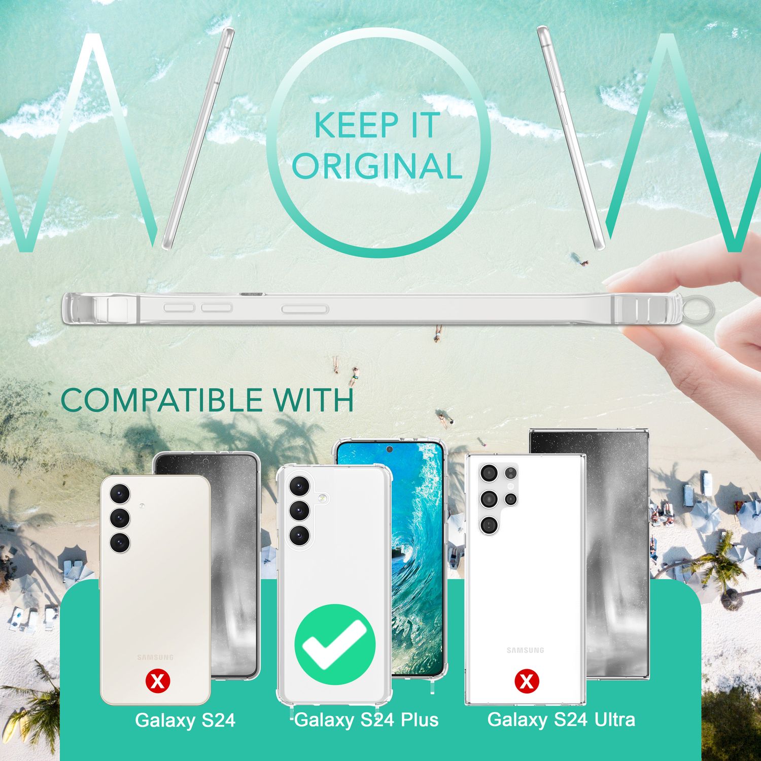 NALIA Klare Schutzhülle mit Kette für Samsung Galaxy S24 Plus Hülle, Transparente Stabile Handyhülle mit Umhänge-Band Regenbogen NALIA Transparente Hülle