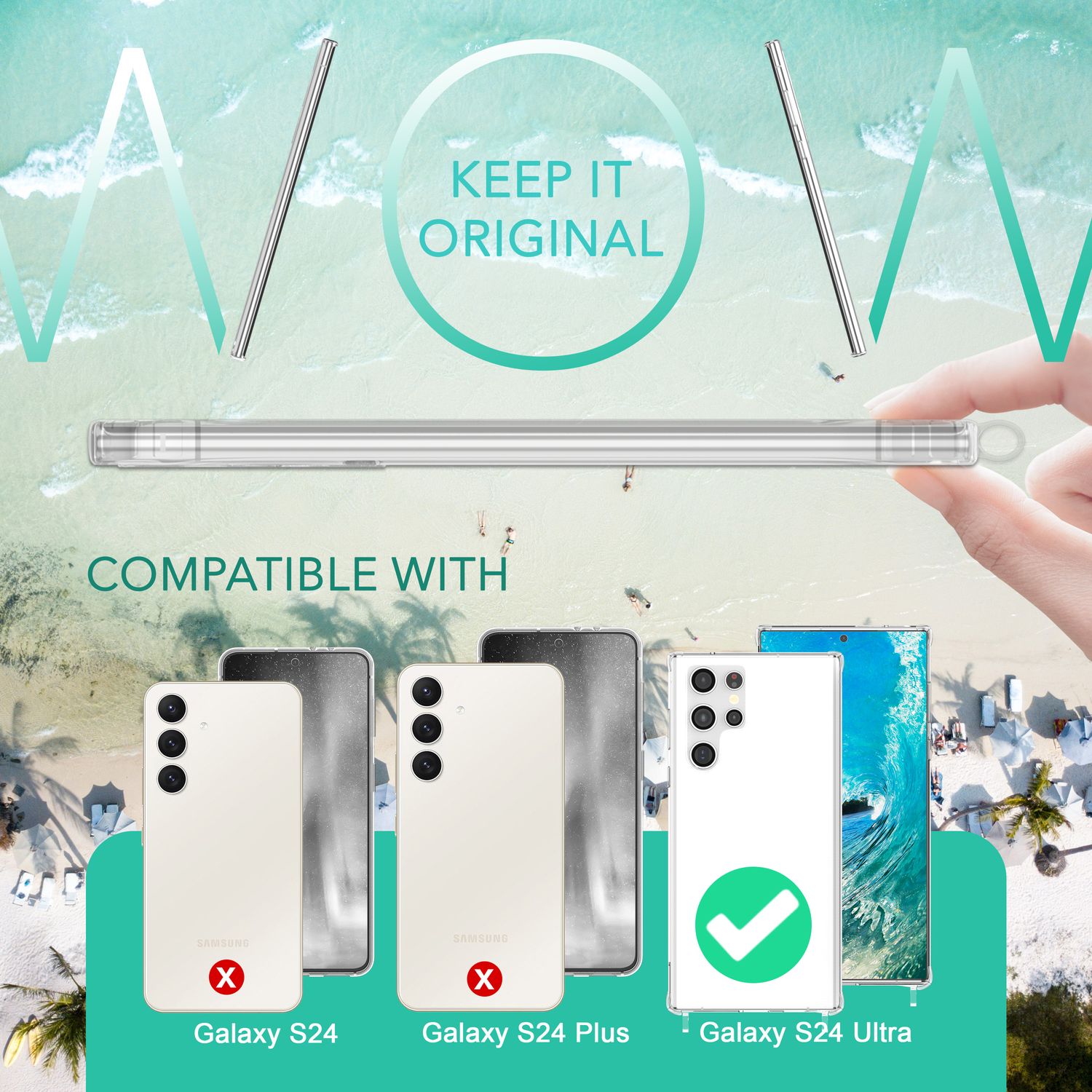 NALIA Klare Schutzhülle mit Kette für Samsung Galaxy S24 Ultra Hülle, Transparente Stabile Handyhülle mit Umhänge-Band Blau NALIA Transparente Hülle