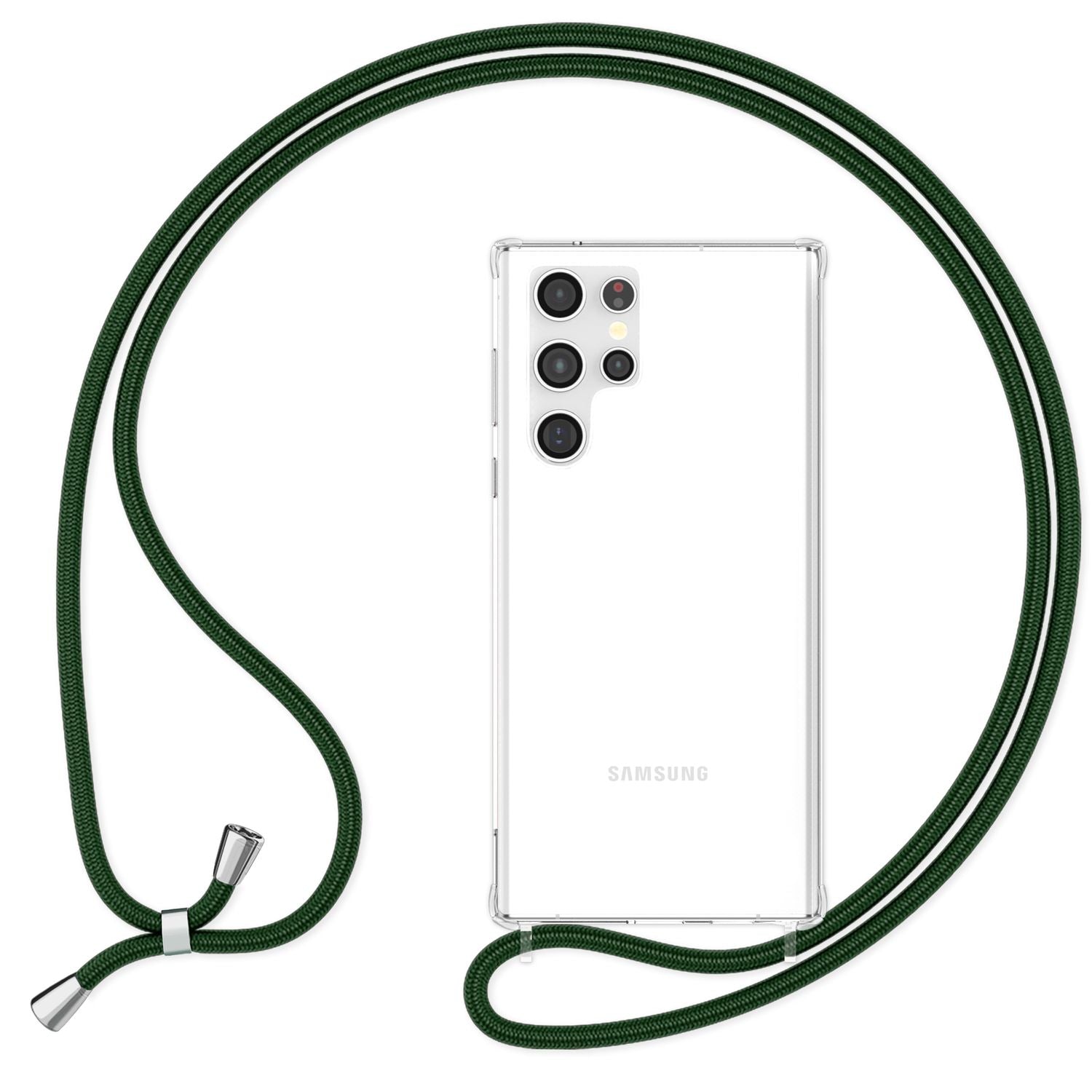 NALIA Klare Schutzhülle mit Kette für Samsung Galaxy S24 Ultra Hülle, Transparente Stabile Handyhülle mit Umhänge-Band Dunkel-Grün NALIA Transparente Hülle