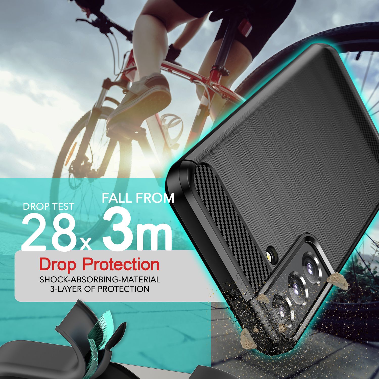 NALIA Carbon-Style Silikonhülle für Samsung Galaxy S24 Hülle, Matt-Schwarze Schutzhülle mit Karbon Kohlefaser-Struktur Default Title NALIA Protective Hülle