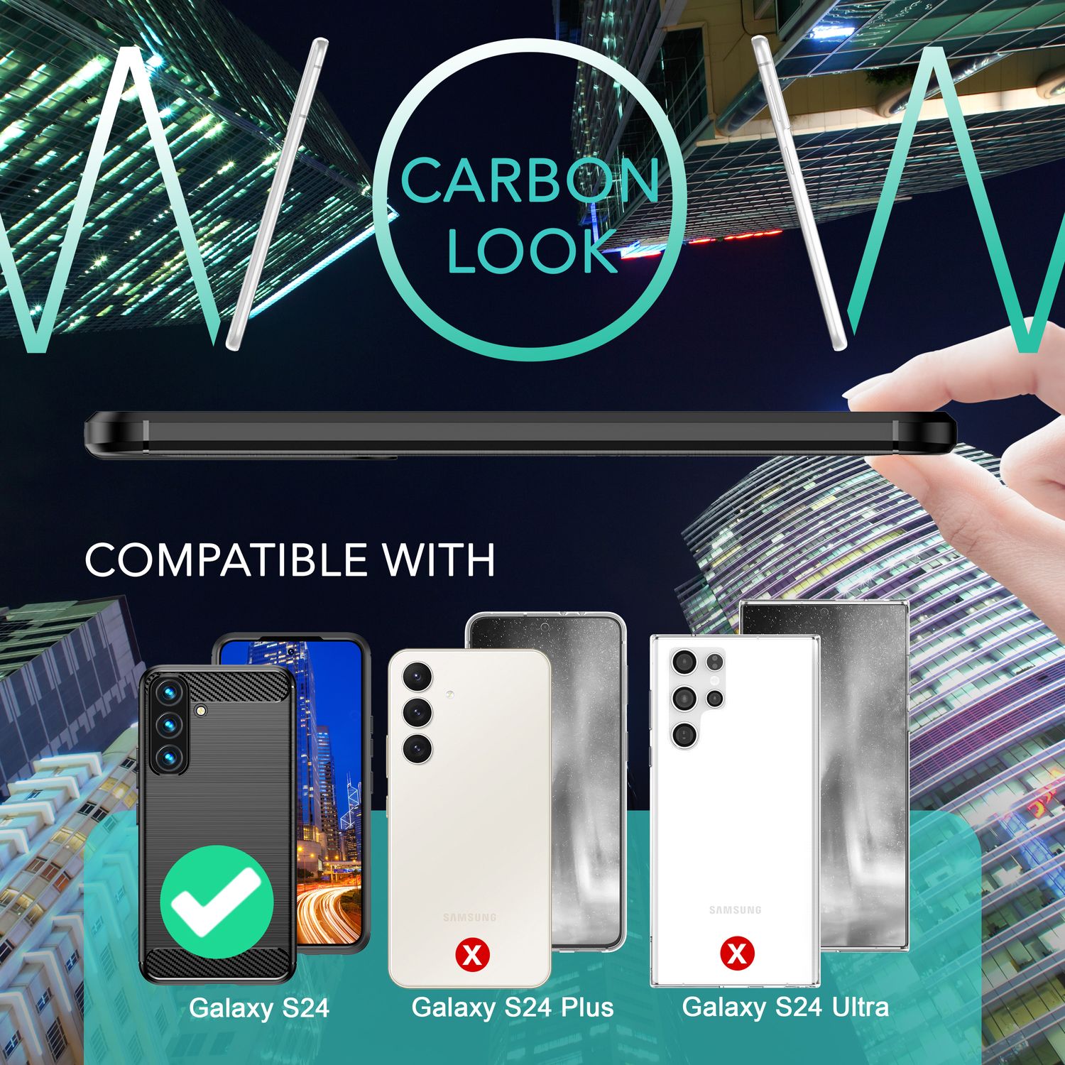 NALIA Carbon-Style Silikonhülle für Samsung Galaxy S24 Hülle, Matt-Schwarze Schutzhülle mit Karbon Kohlefaser-Struktur Default Title NALIA Protective Hülle