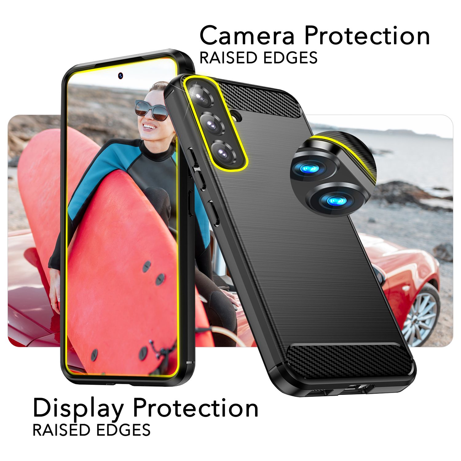 NALIA Carbon-Style Silikonhülle für Samsung Galaxy S24 Hülle, Matt-Schwarze Schutzhülle mit Karbon Kohlefaser-Struktur Default Title NALIA Protective Hülle