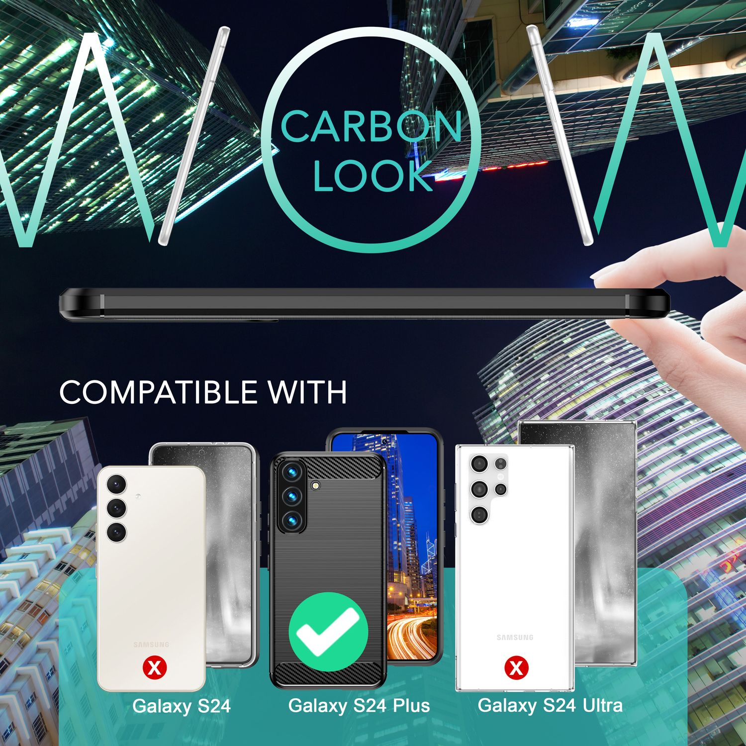 NALIA Carbon-Style Silikonhülle für Samsung Galaxy S24 Plus Hülle, Matt-Schwarze Schutzhülle mit Kohlefaser-Struktur Default Title NALIA Protective Hülle