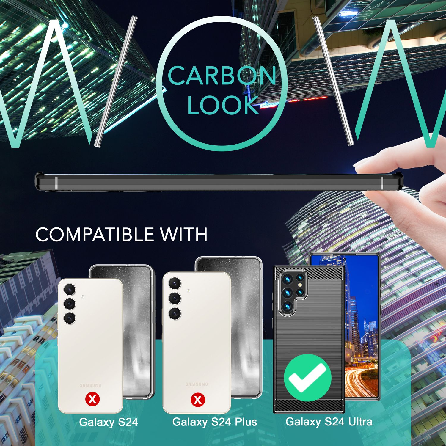 NALIA Carbon-Style Silikonhülle für Samsung Galaxy S24 Ultra Hülle, Matt-Schwarze Schutzhülle mit Kohlefaser-Struktur Default Title NALIA Protective Hülle