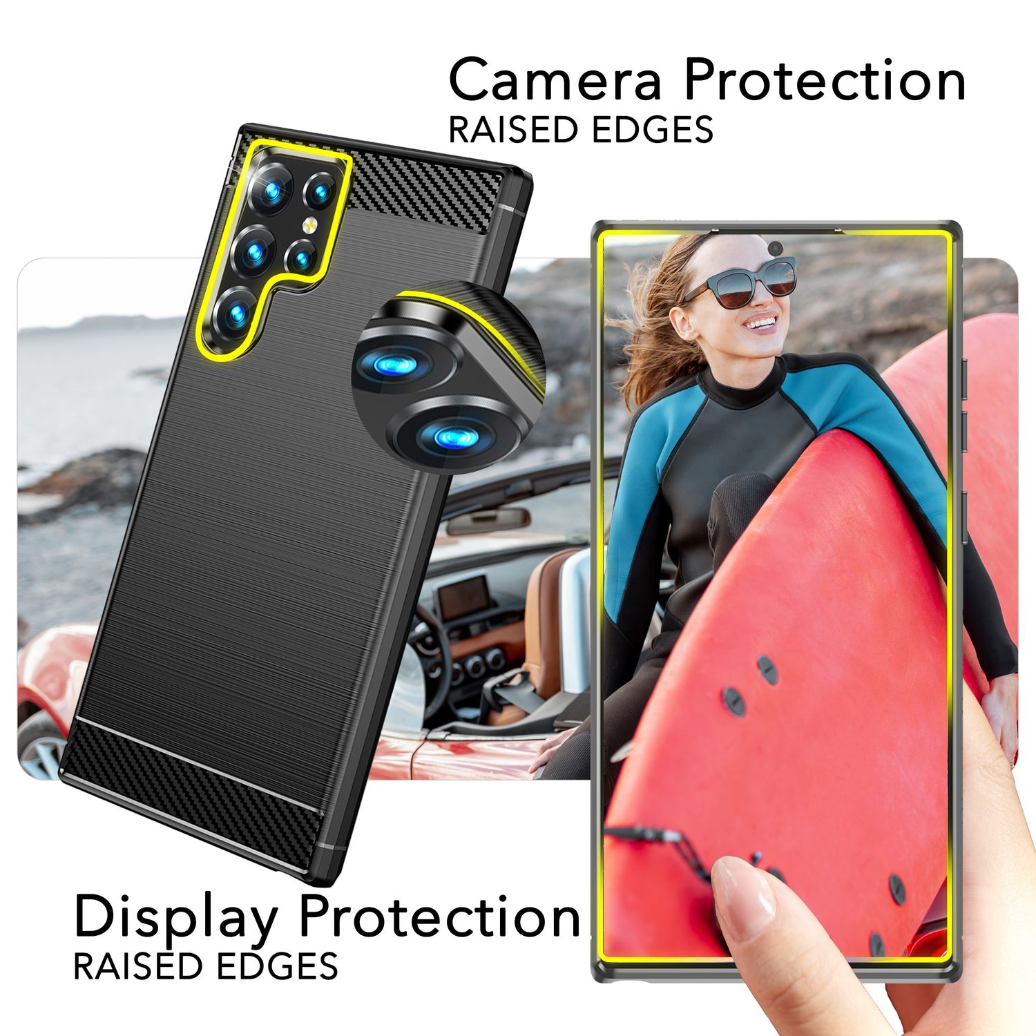 NALIA Carbon-Style Silikonhülle für Samsung Galaxy S24 Ultra Hülle, Matt-Schwarze Schutzhülle mit Kohlefaser-Struktur Default Title NALIA Protective Hülle