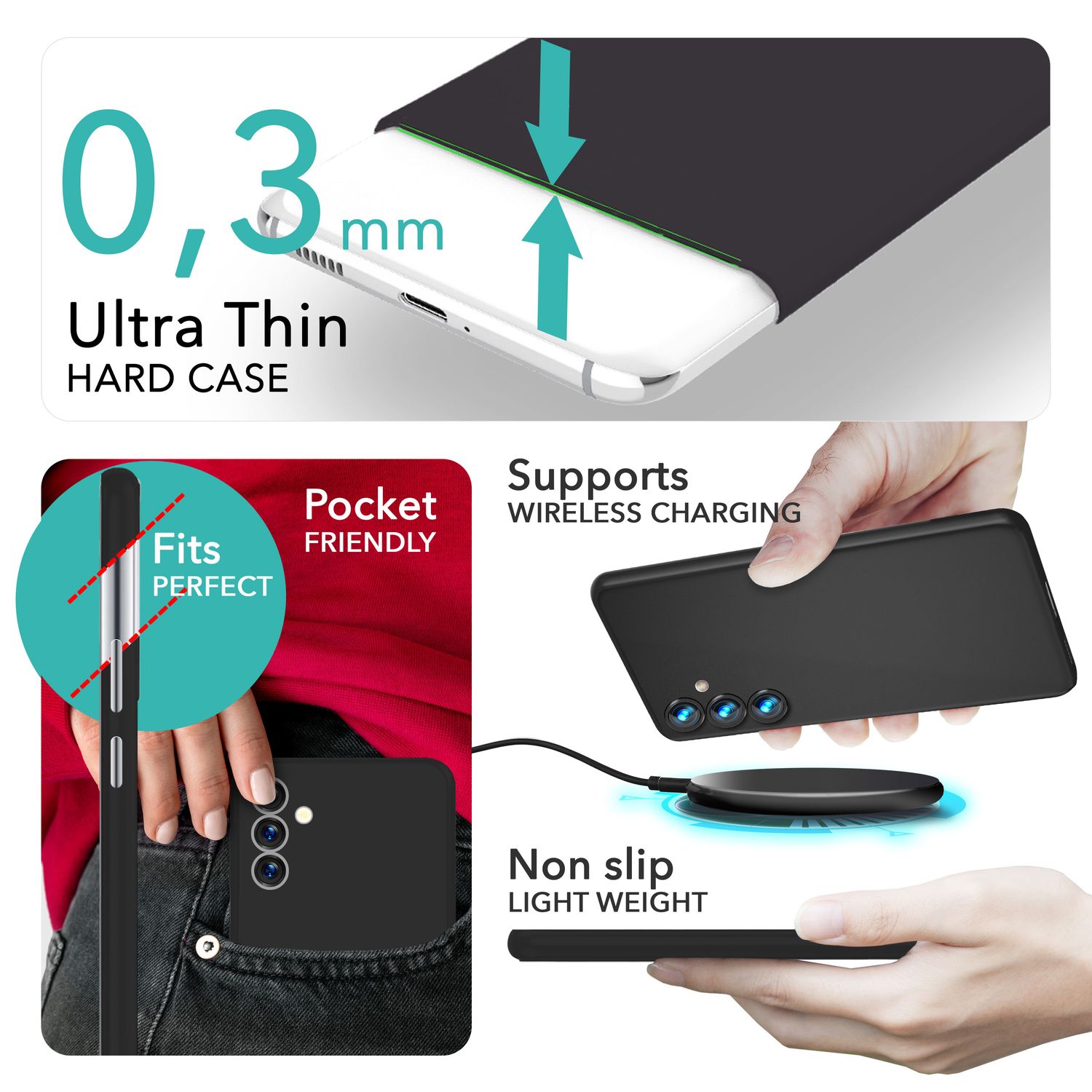 NALIA Extrem Dünnes Hardcase für Samsung Galaxy S24 Hülle, 0,3mm Ultra Schlanke Schutzhülle Extra Slim Schwarz Opak NALIA SlimFit Hülle