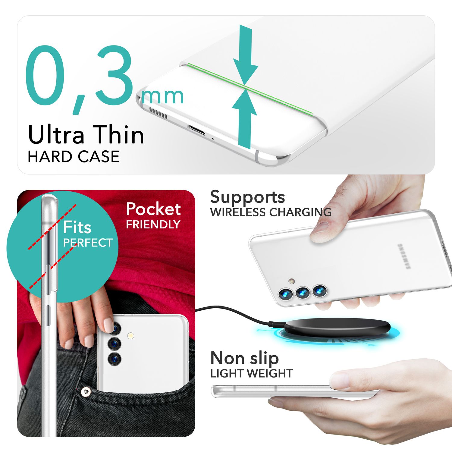 NALIA Extrem Dünnes Hardcase für Samsung Galaxy S24 Hülle, 0,3mm Ultra Schlanke Schutzhülle Extra Slim Weiß Transparent NALIA SlimFit Hülle