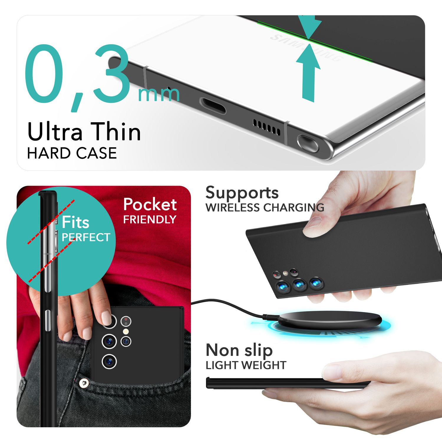 NALIA Extrem Dünnes Hardcase für Samsung Galaxy S24 Ultra Hülle, 0,3mm Ultra Schlanke Schutzhülle Slim Schwarz Opak NALIA SlimFit Hülle