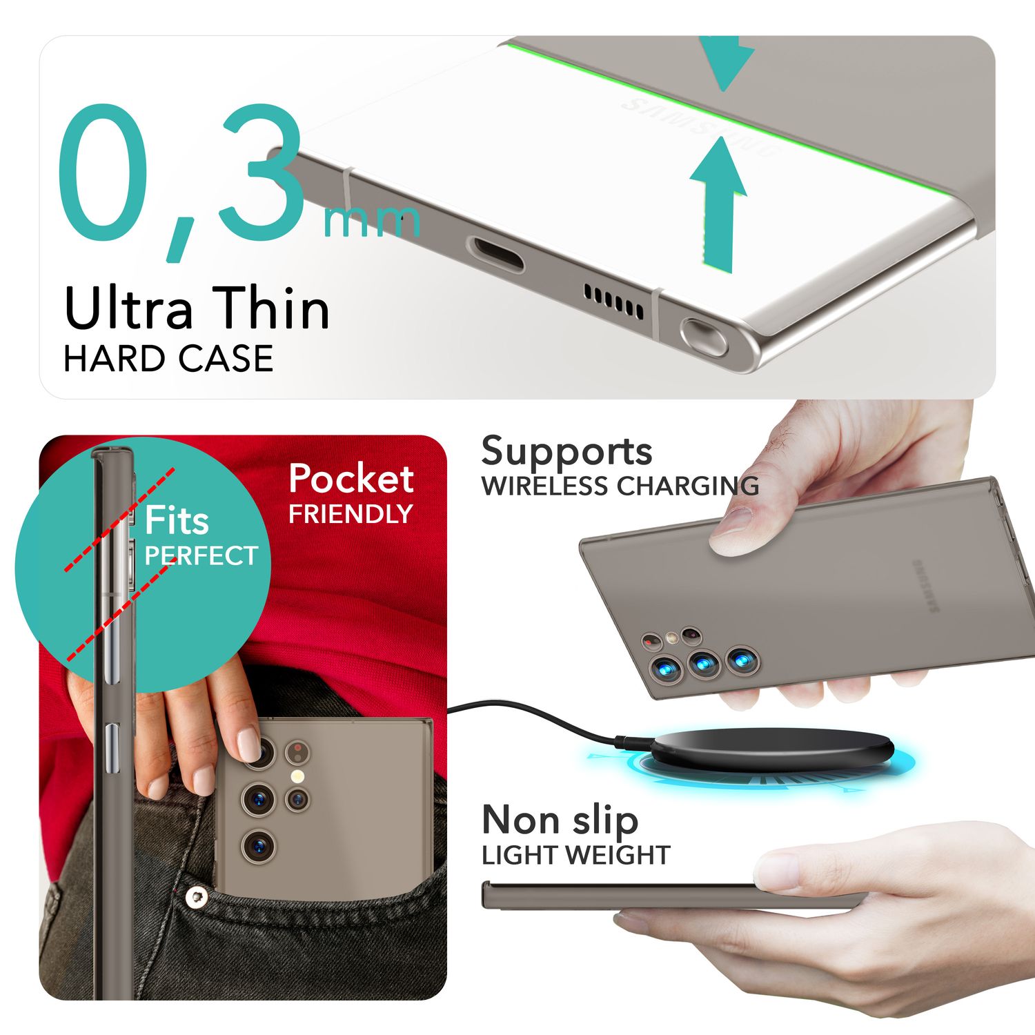 NALIA Extrem Dünnes Hardcase für Samsung Galaxy S24 Ultra Hülle, 0,3mm Ultra Schlanke Schutzhülle Slim Taupe Transparent NALIA SlimFit Hülle