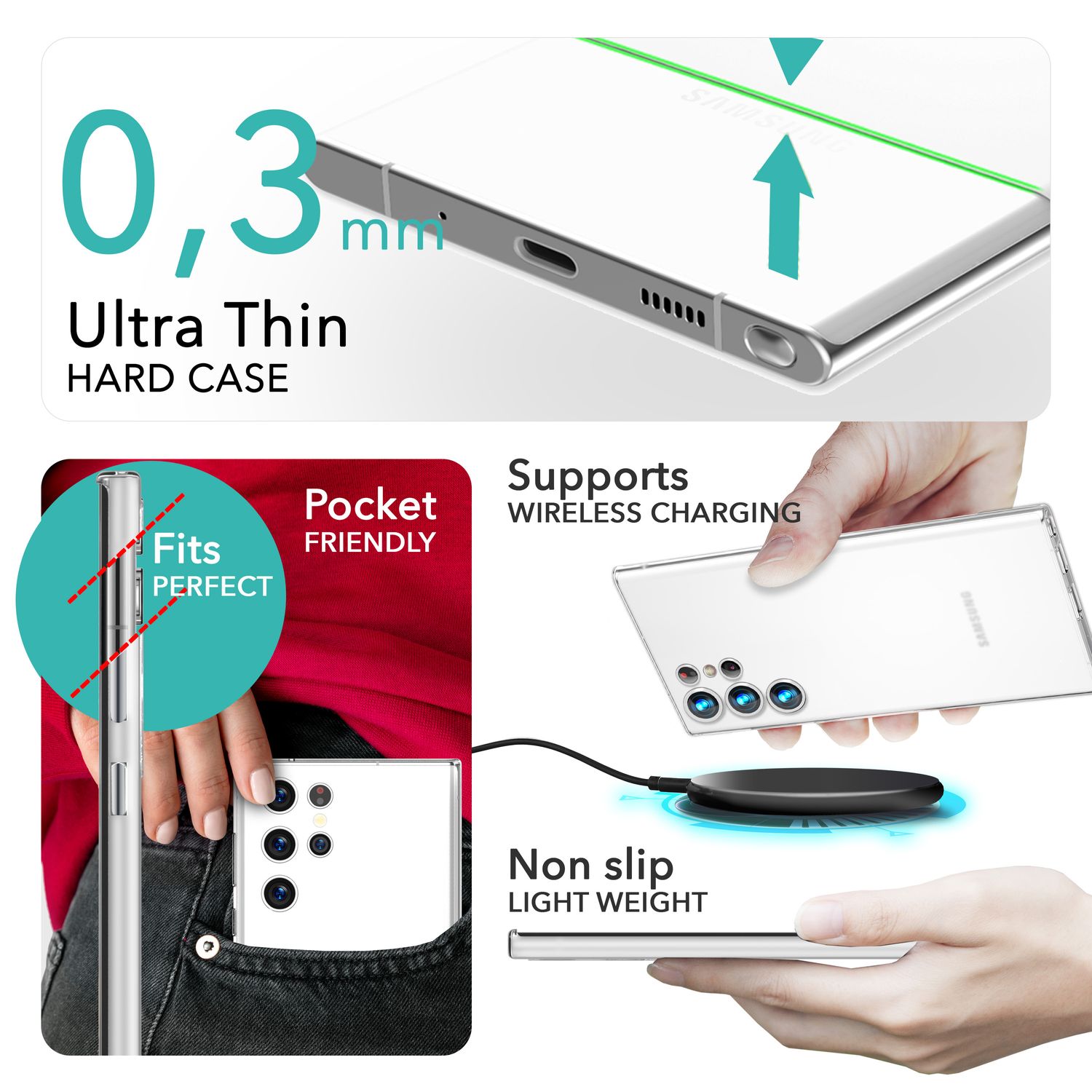 NALIA Extrem Dünnes Hardcase für Samsung Galaxy S24 Ultra Hülle, 0,3mm Ultra Schlanke Schutzhülle Slim Weiß Transparent NALIA SlimFit Hülle