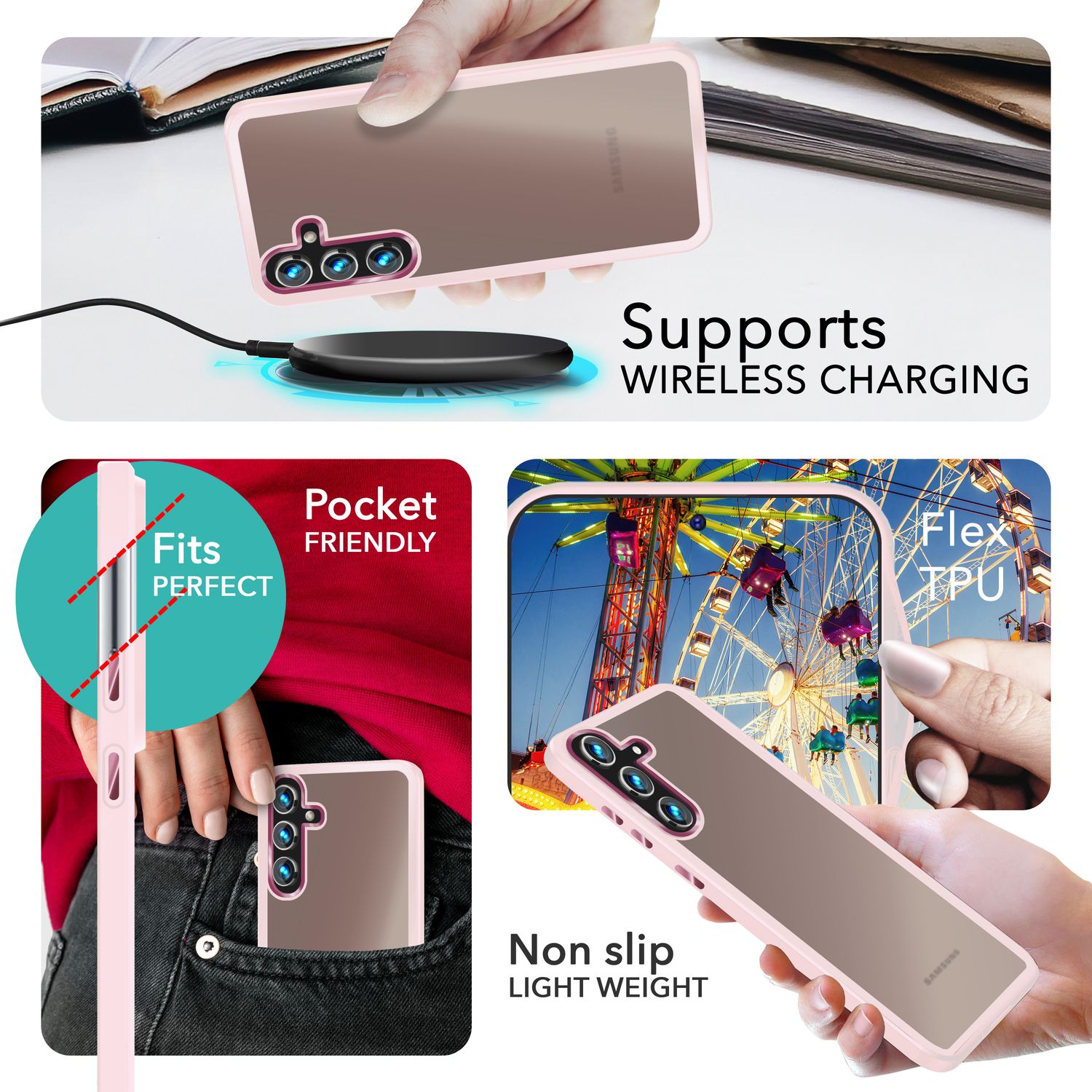 NALIA Matte Hybrid Schutzhülle für Samsung Galaxy S24 Hülle, Semi-Transparente Stoßfeste Harte Rückseite & Schutz-Rahmen