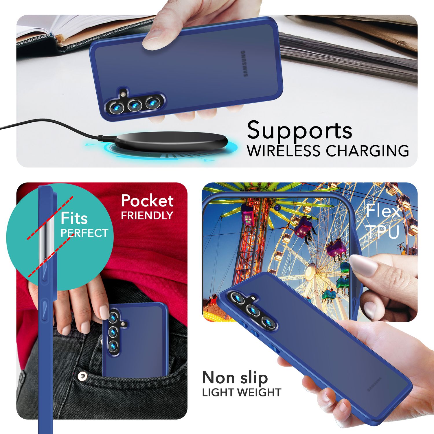 NALIA Matte Hybrid Schutzhülle für Samsung Galaxy S24 Plus Hülle, Semi-Transparente Harte Rückseite & Fallschutz-Rahmen Dunkelblau NALIA Protective Hülle