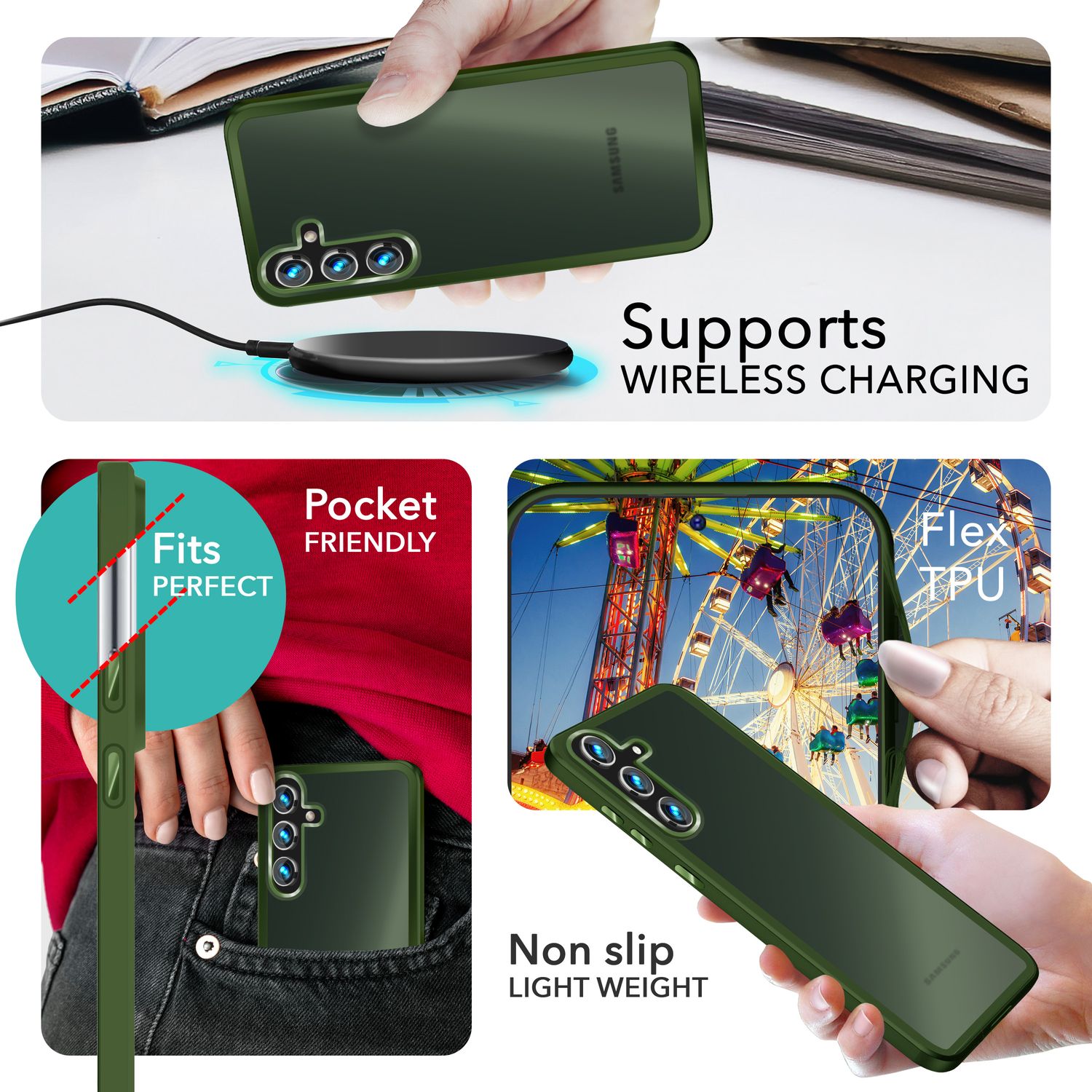 NALIA Matte Hybrid Schutzhülle für Samsung Galaxy S24 Plus Hülle, Semi-Transparente Harte Rückseite & Fallschutz-Rahmen Dunkel-Grün NALIA Protective Hülle